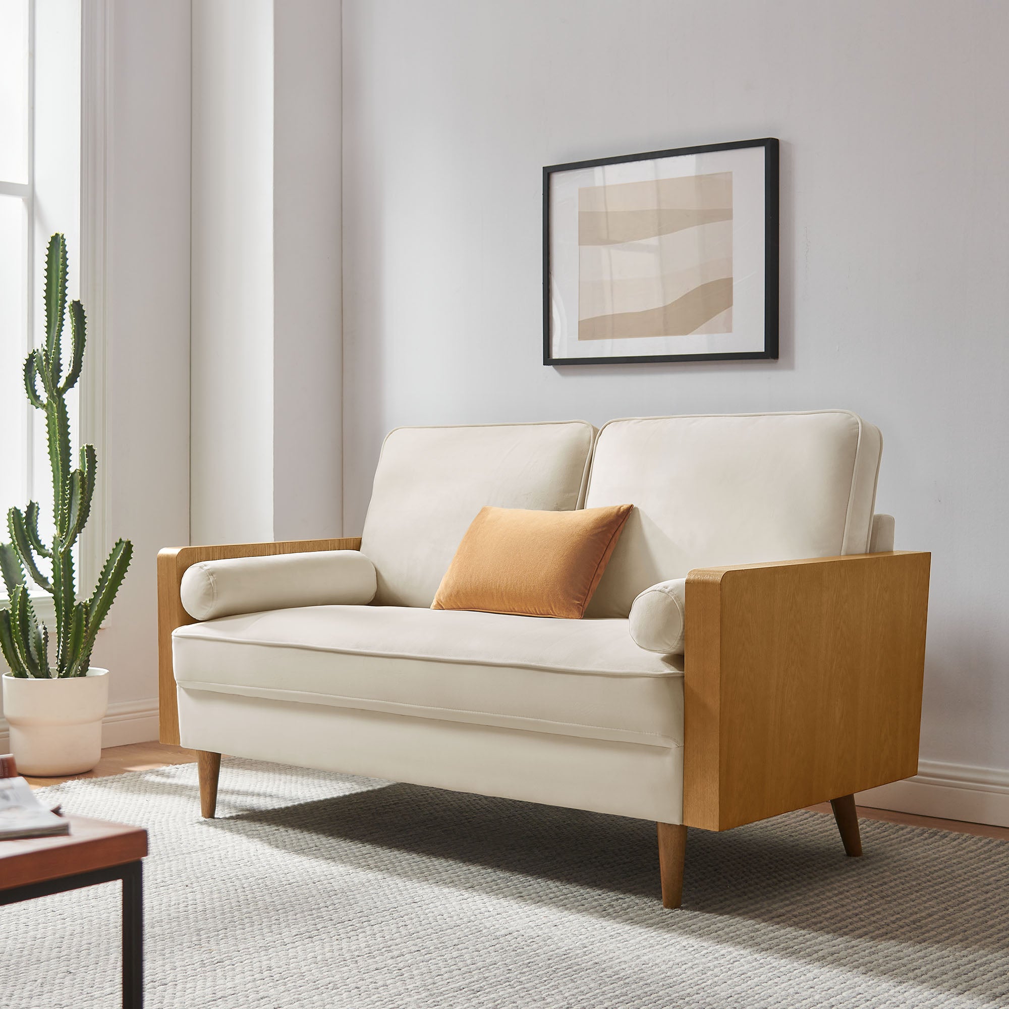 Kellan Performance Velvet Loveseat, Walnut Alabaster