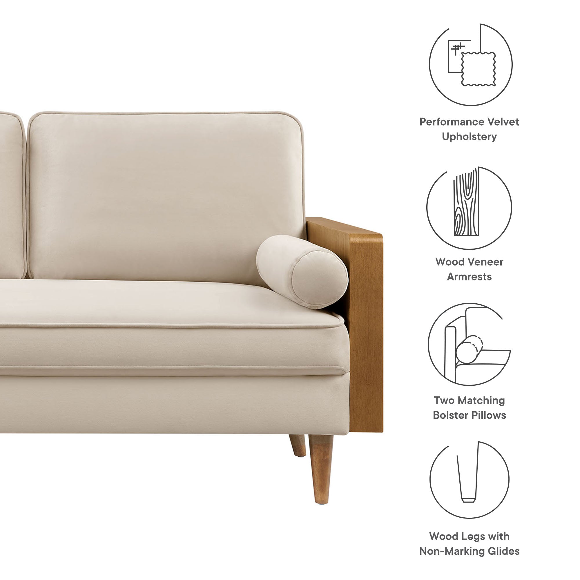 Kellan Performance Velvet Loveseat, Walnut Almond