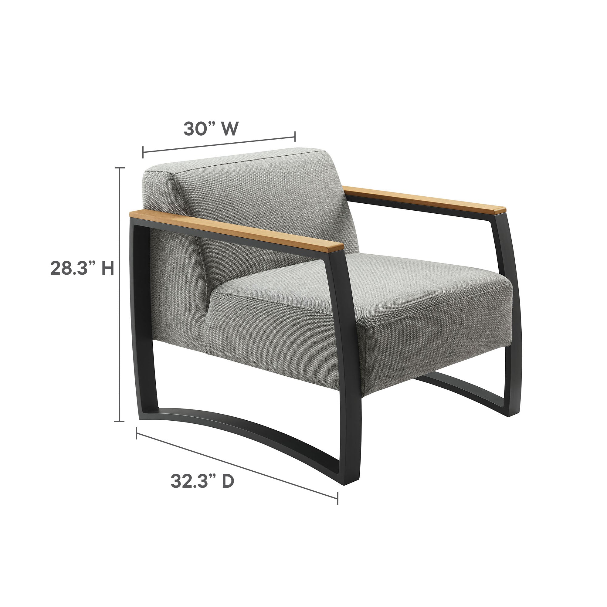 Sauve Outdoor Patio Aluminum and Fabric Armchair, Charcoal Light Gray