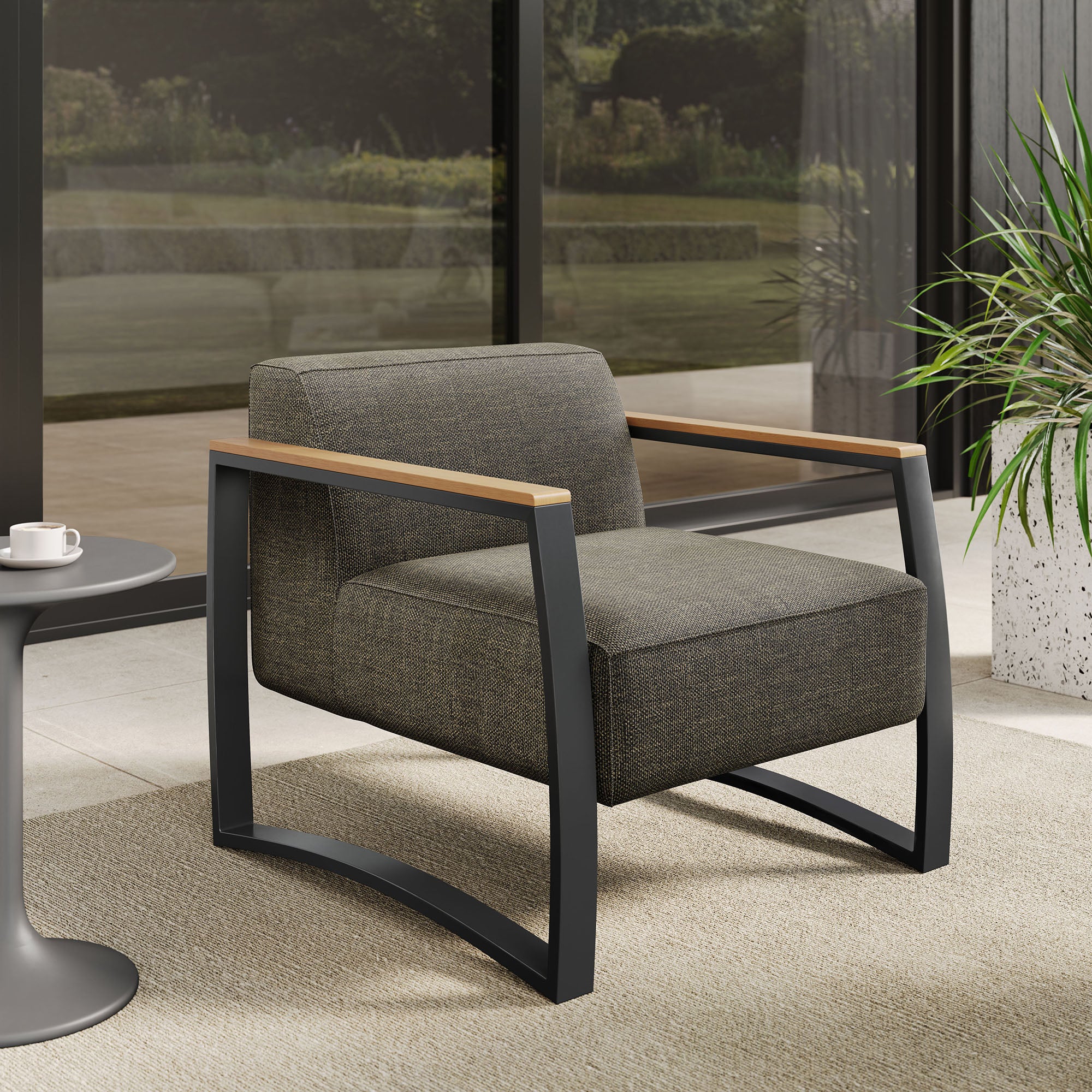 Sauve Outdoor Patio Aluminum and Fabric Armchair, Charcoal Smoke