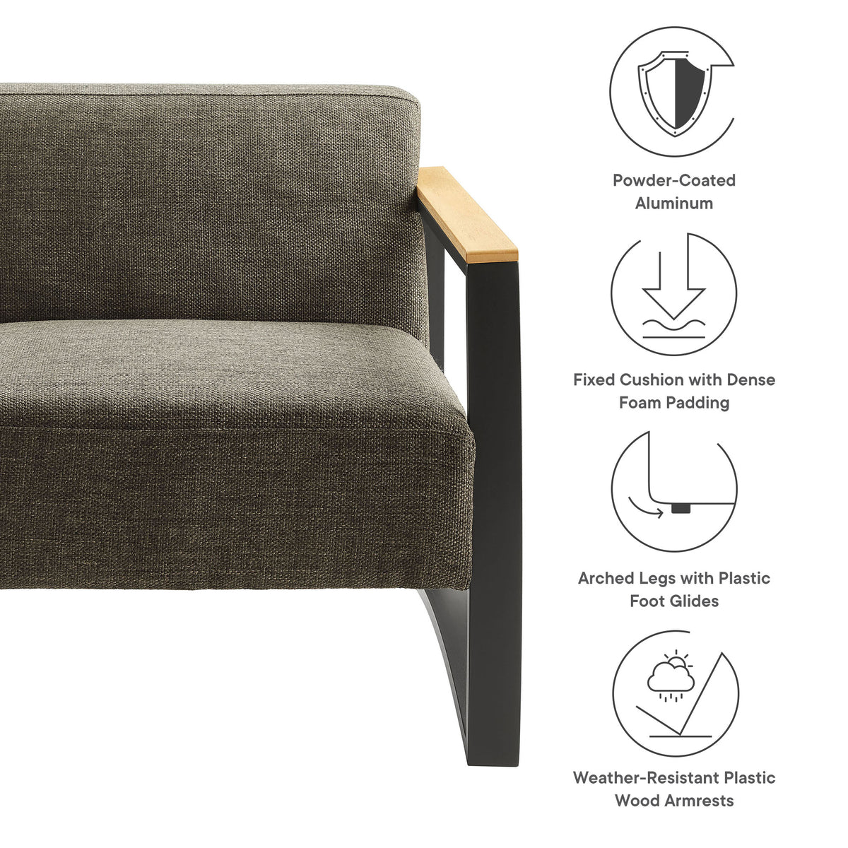 Sauve Outdoor Patio Aluminum and Fabric Armchair, Charcoal Smoke