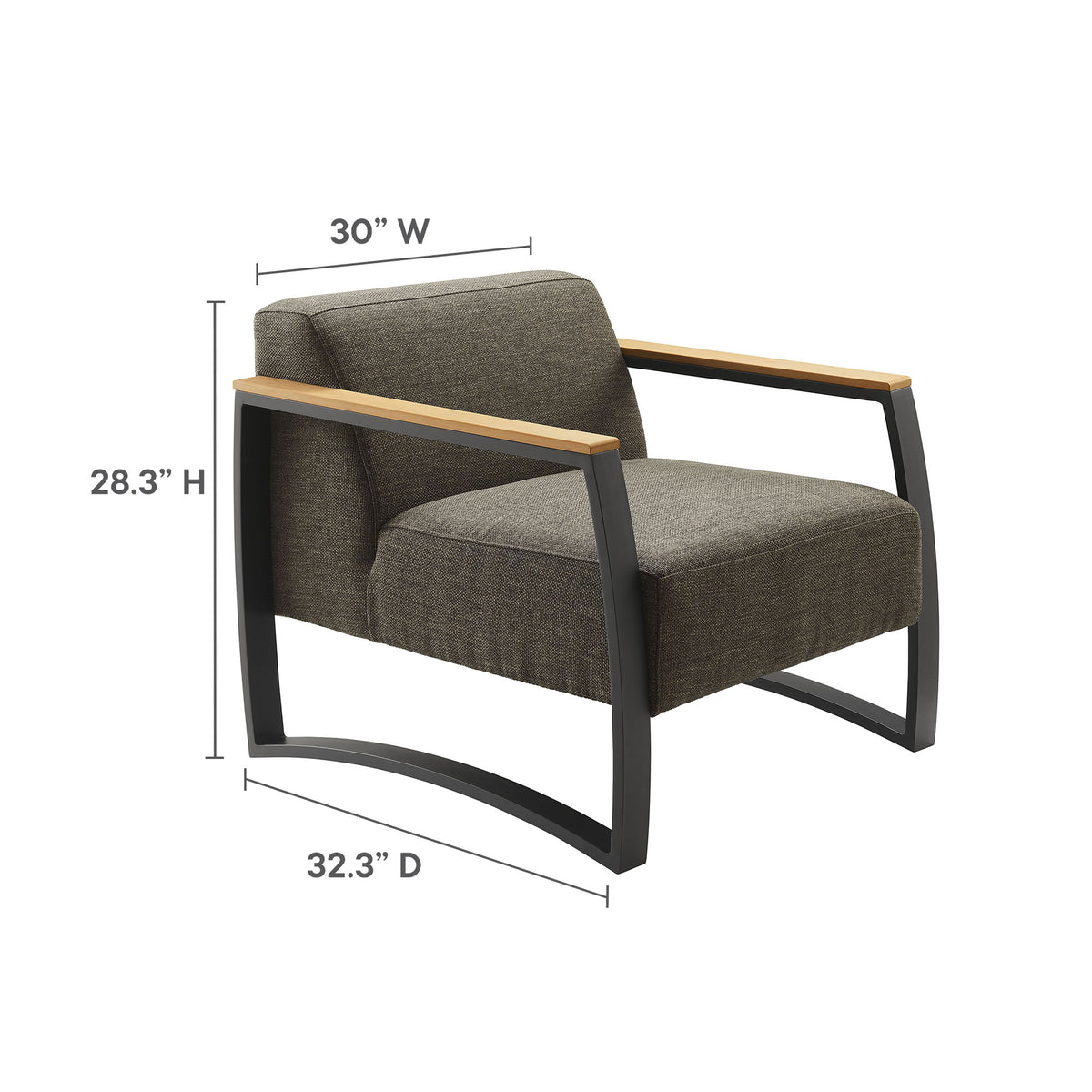 Sauve Outdoor Patio Aluminum and Fabric Armchair, Charcoal Smoke