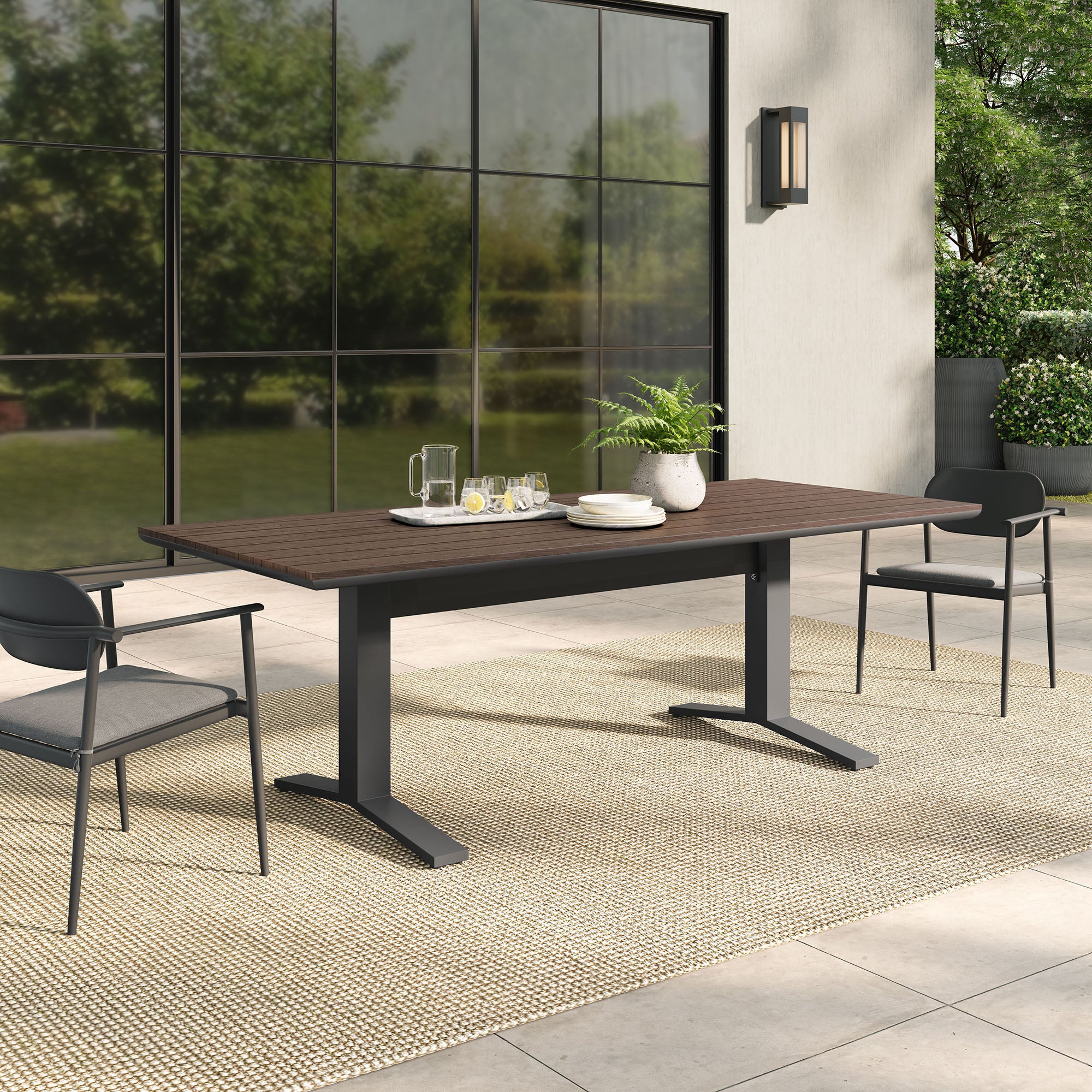 Gavelston 91" Outdoor Patio Aluminum Dining Table, Gray Wash Charcoal Gray