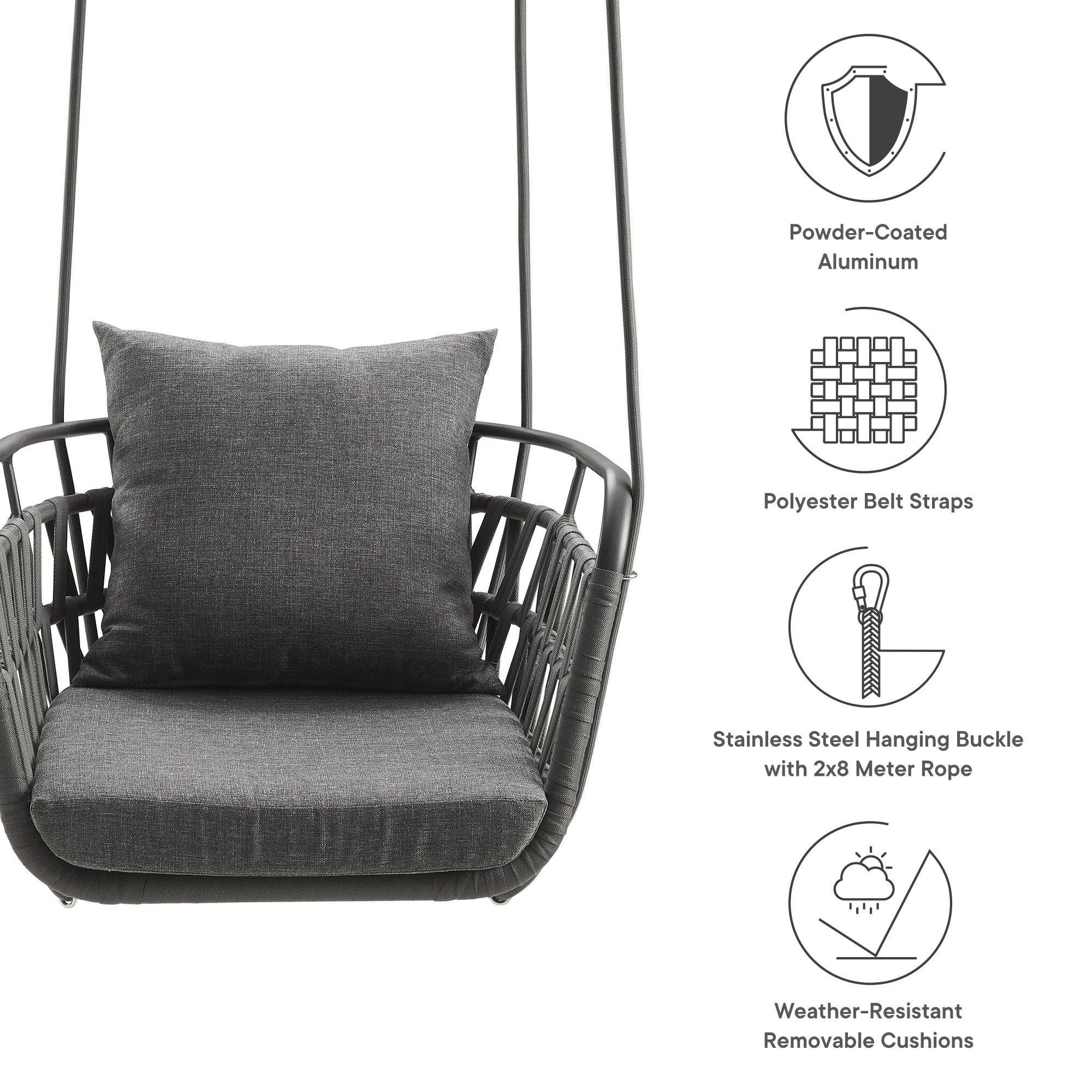 Kaliah Outdoor Patio Aluminum Swing Chair, Charcoal Charcoal
