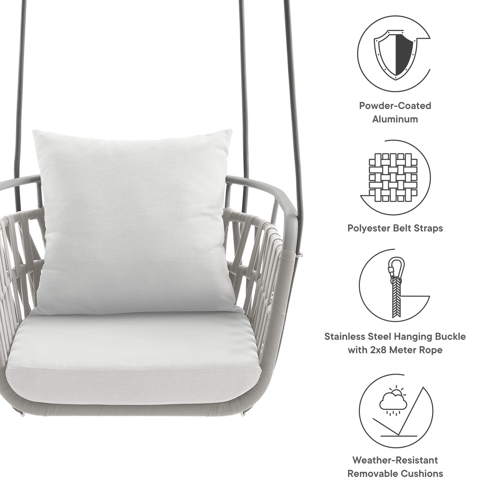 Kaliah Outdoor Patio Aluminum Swing Chair, Light Gray White
