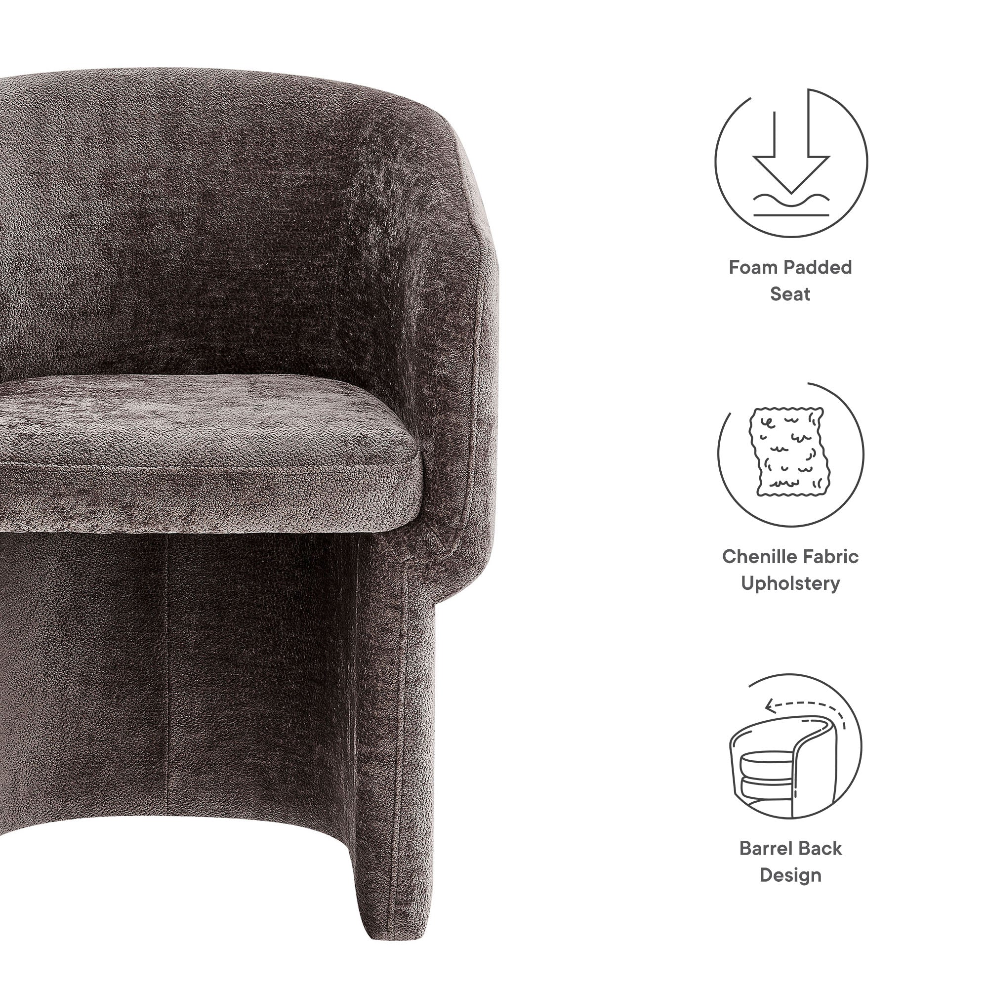 Verity Barrel Back Chenille Dining Armchair, Chocolate Brown