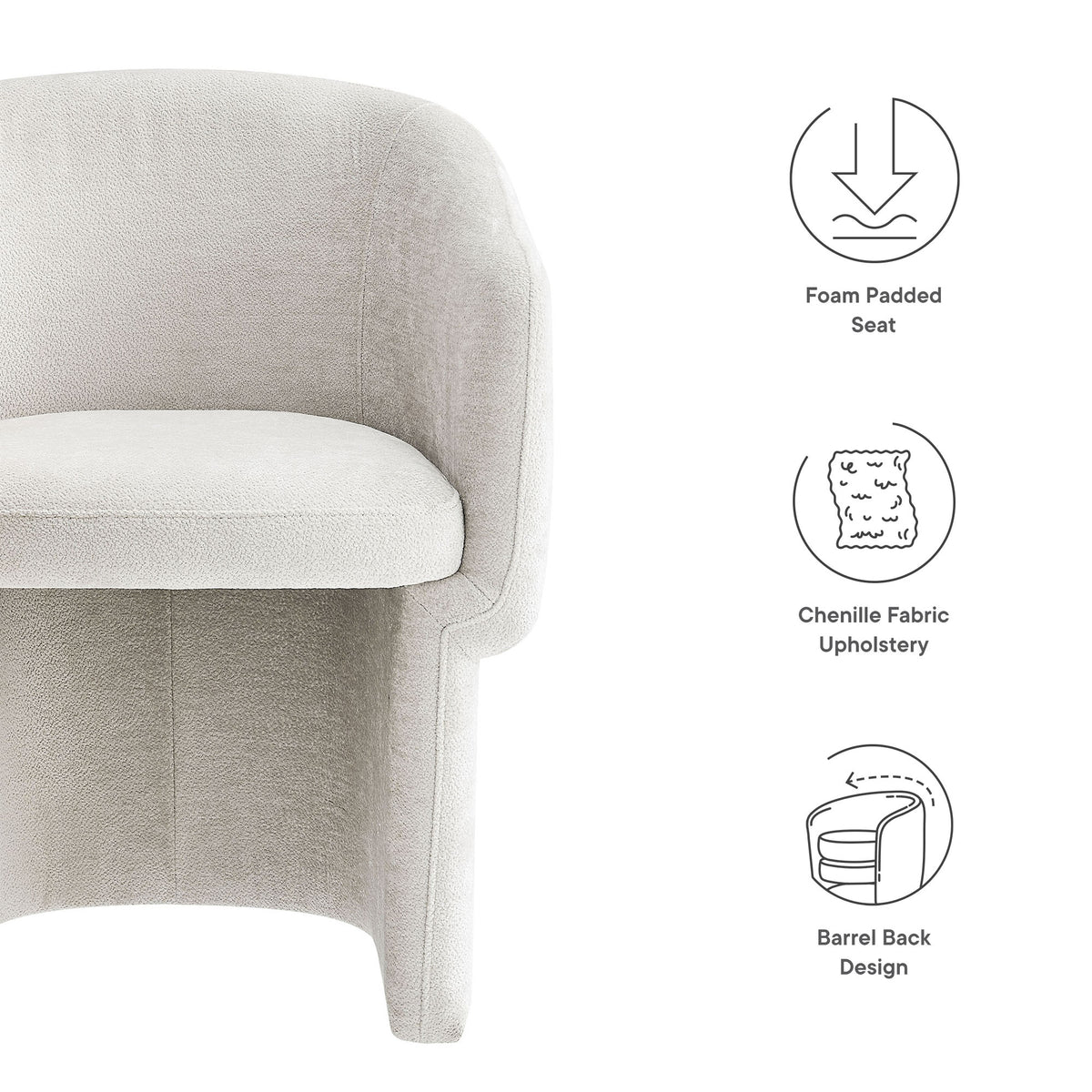 Verity Barrel Back Chenille Dining Armchair, Ivory