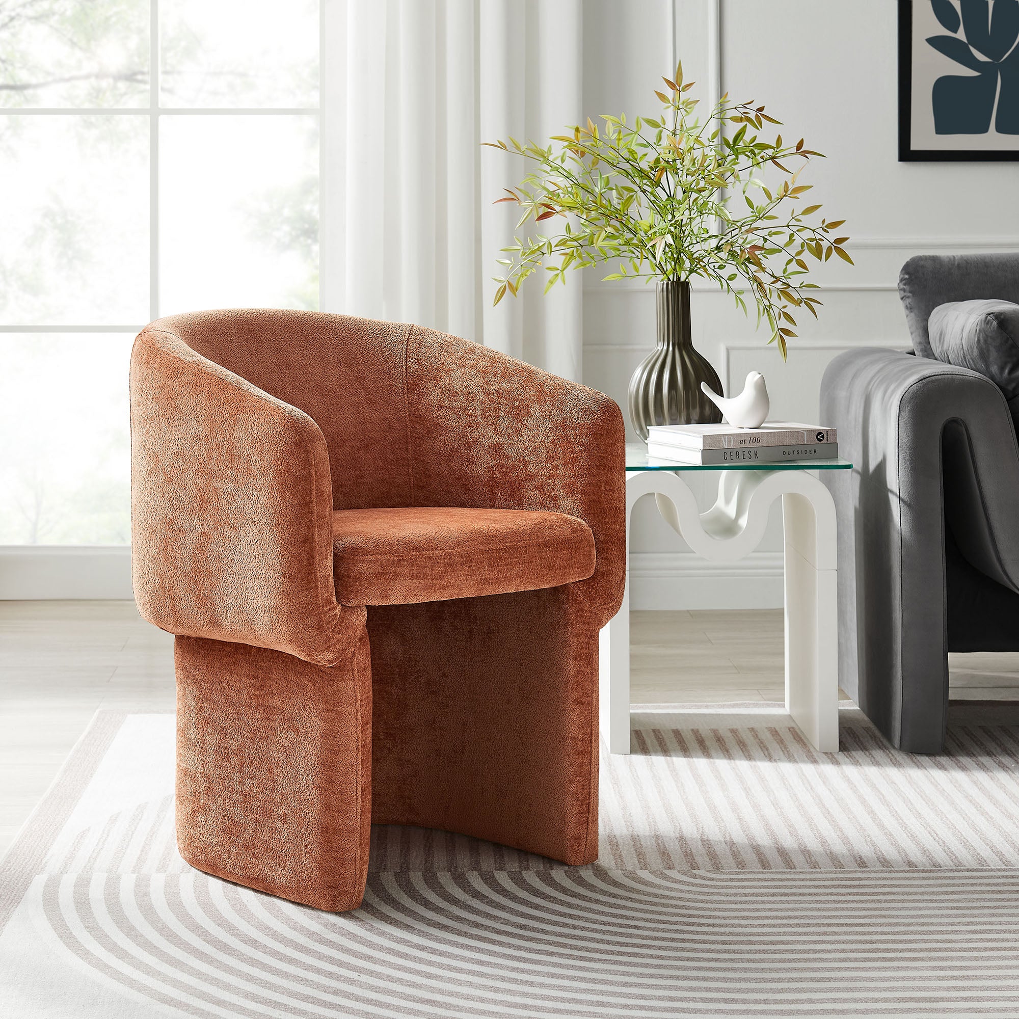 Verity Barrel Back Chenille Dining Armchair, Rust