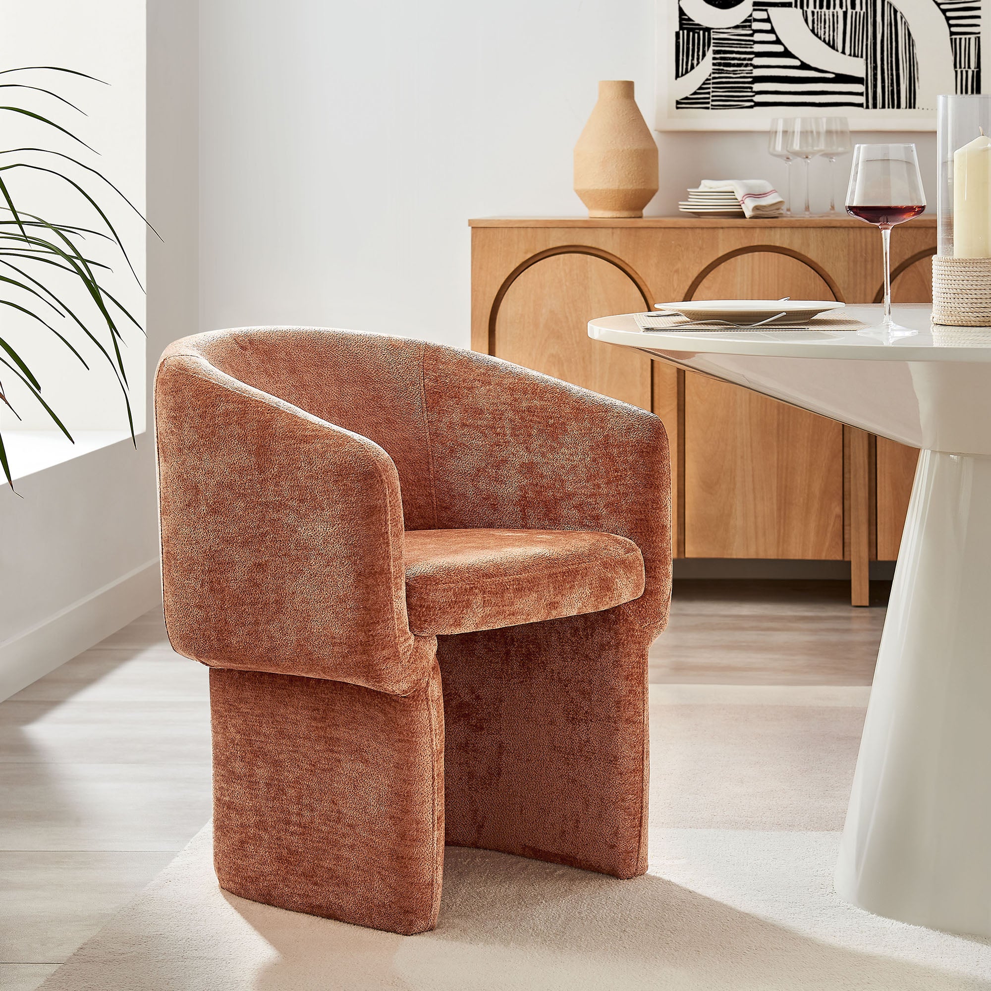 Verity Barrel Back Chenille Dining Armchair, Rust