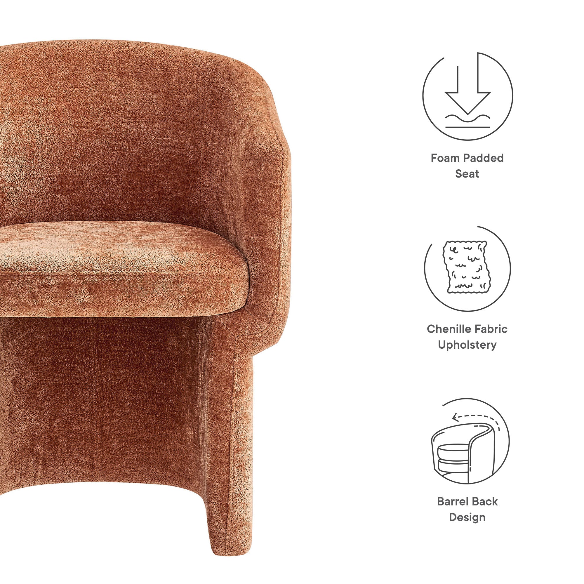Verity Barrel Back Chenille Dining Armchair, Rust