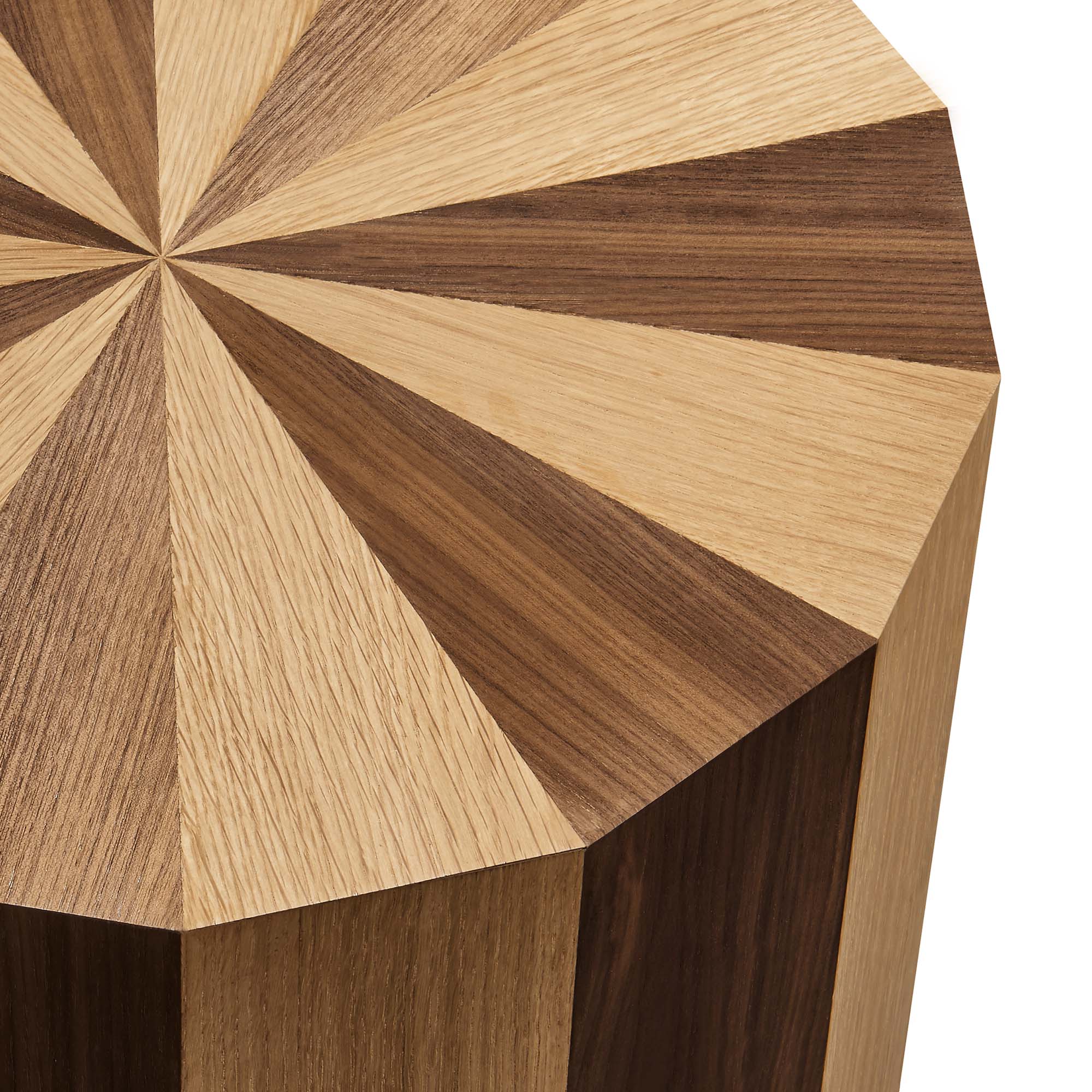 Twirl Two-Toned Wood Veneer Side Table, Oak Walnut