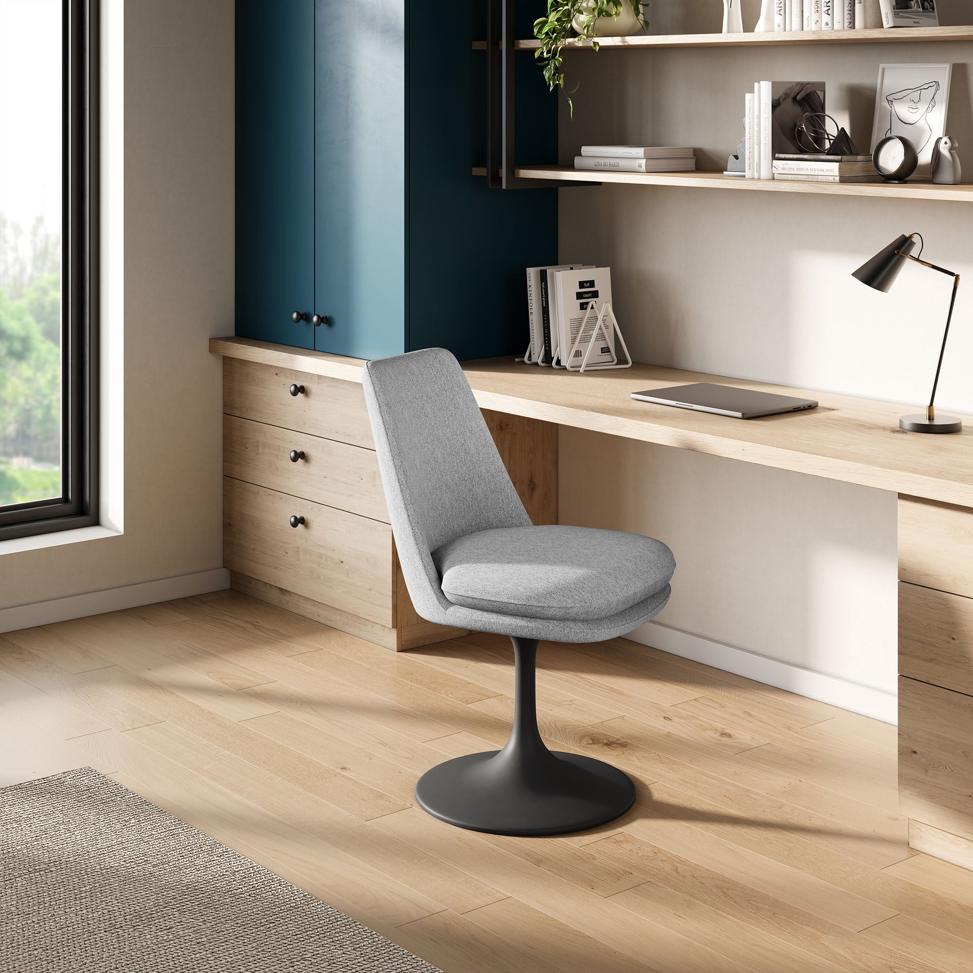Lippa Swivel Dining Upholstered Side Chair, Black Light Gray