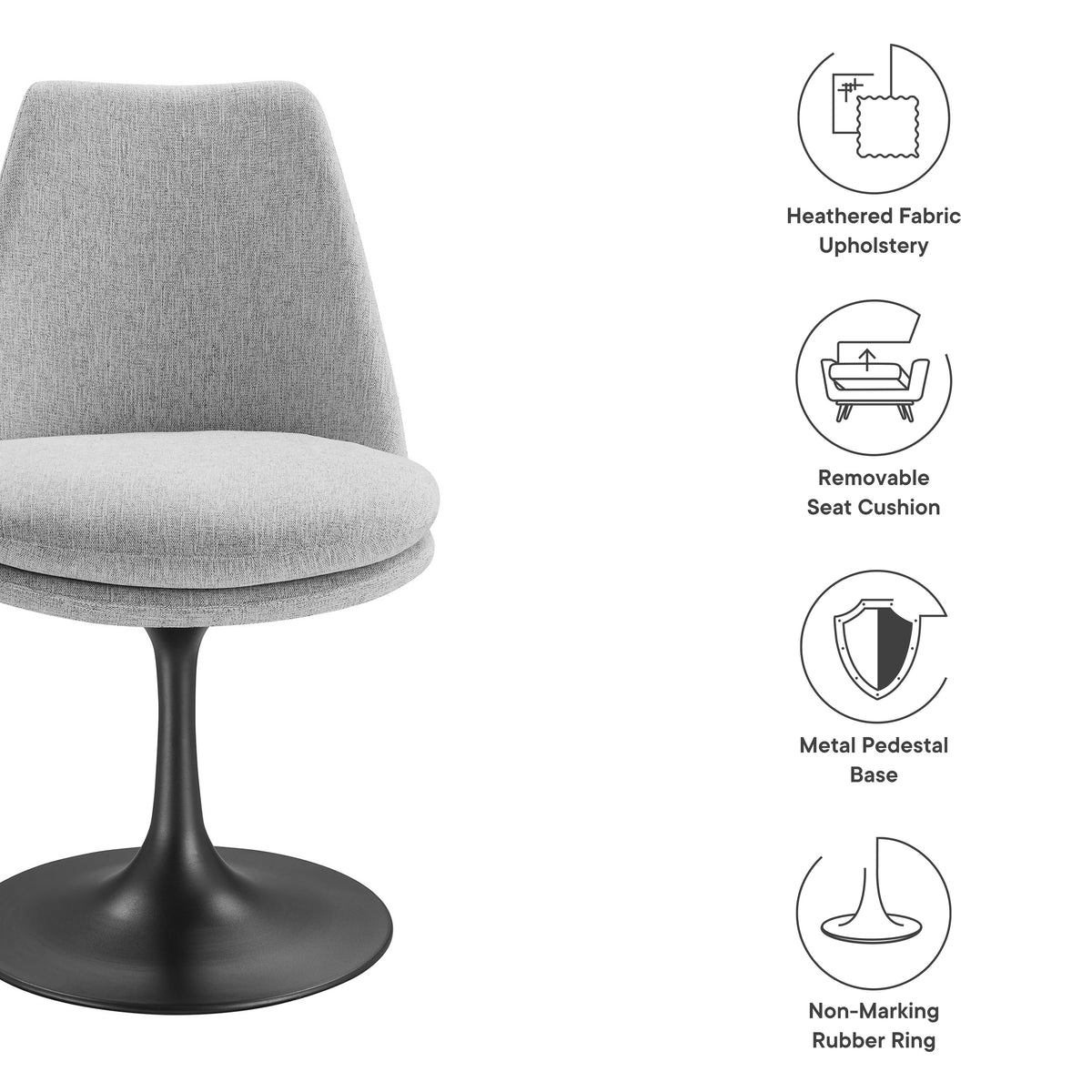 Lippa Swivel Dining Upholstered Side Chair, Black Light Gray