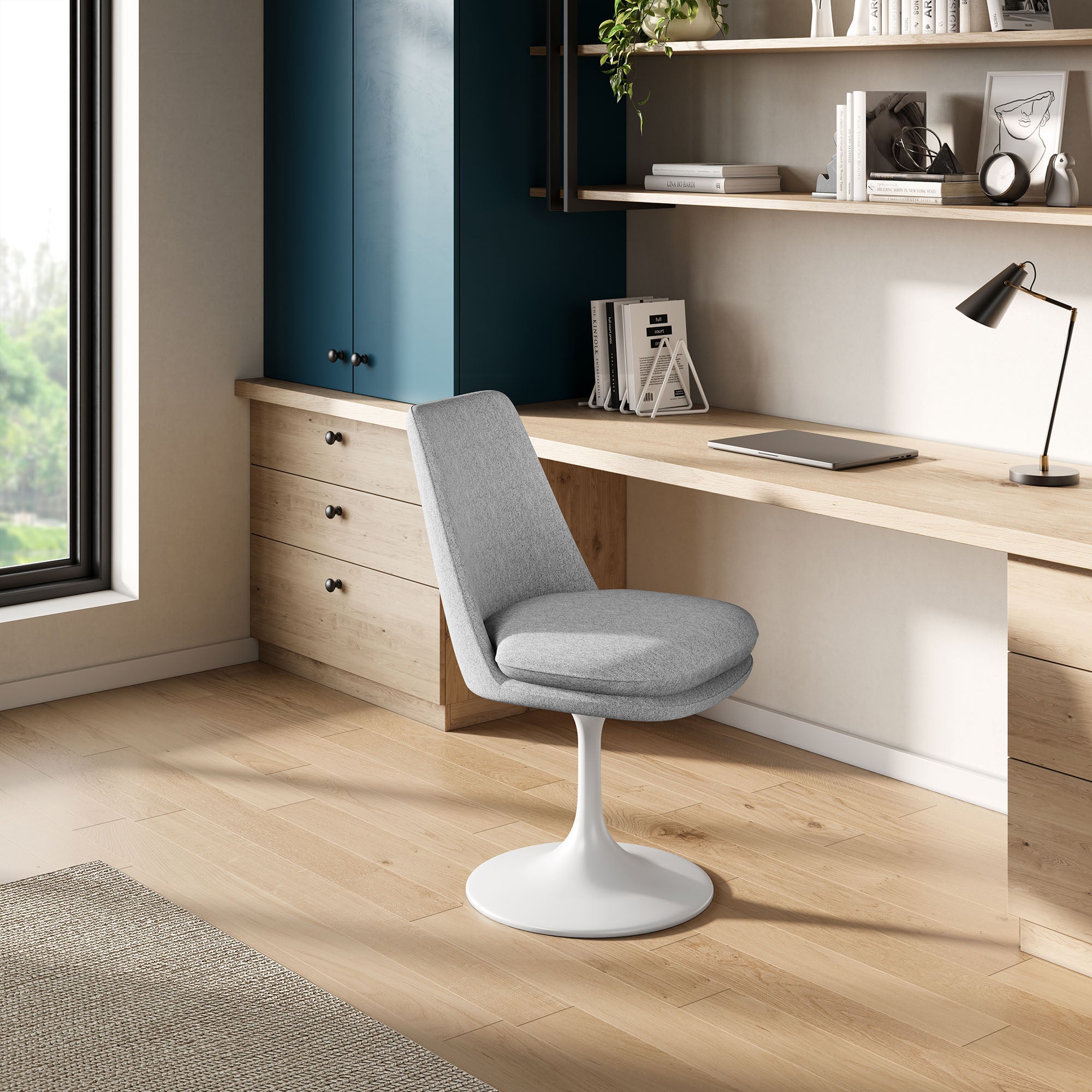 Lippa Swivel Dining Upholstered Side Chair, White Light Gray
