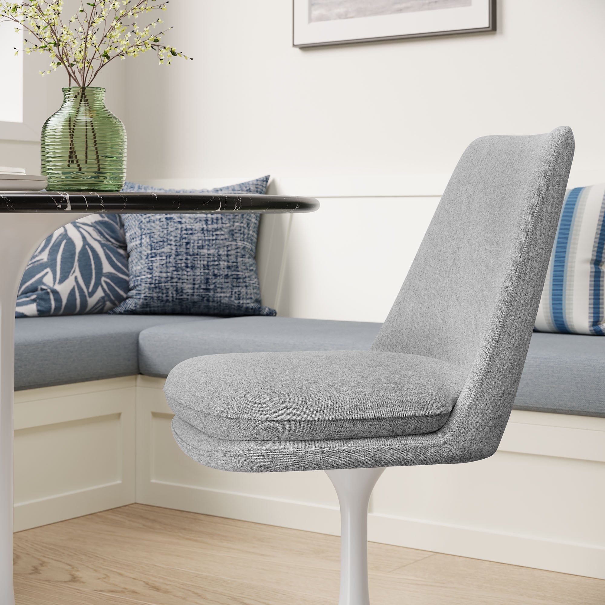Lippa Swivel Dining Upholstered Side Chair, White Light Gray