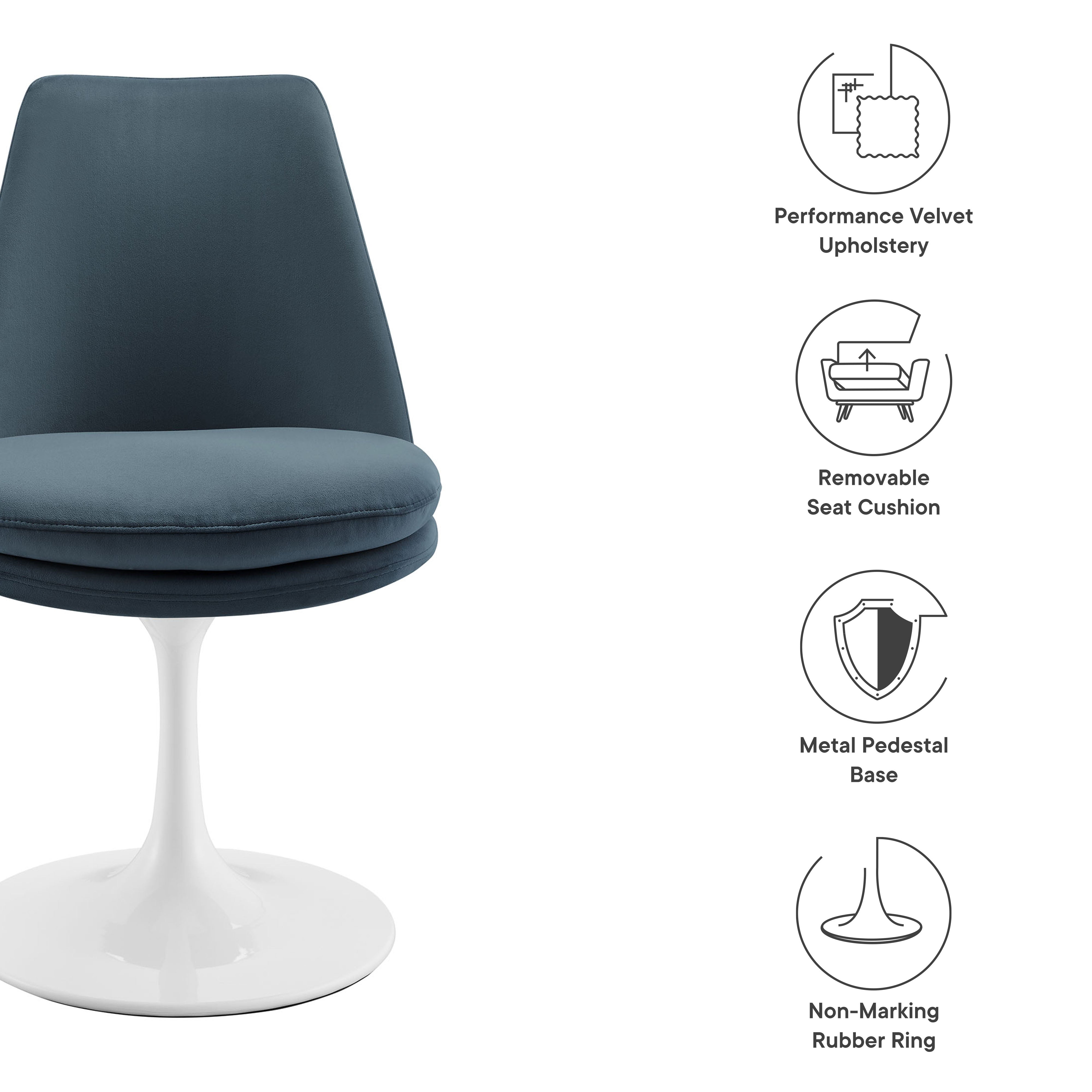 Lippa Swivel Dining Performance Velvet Side Chair, White Cadet Blue
