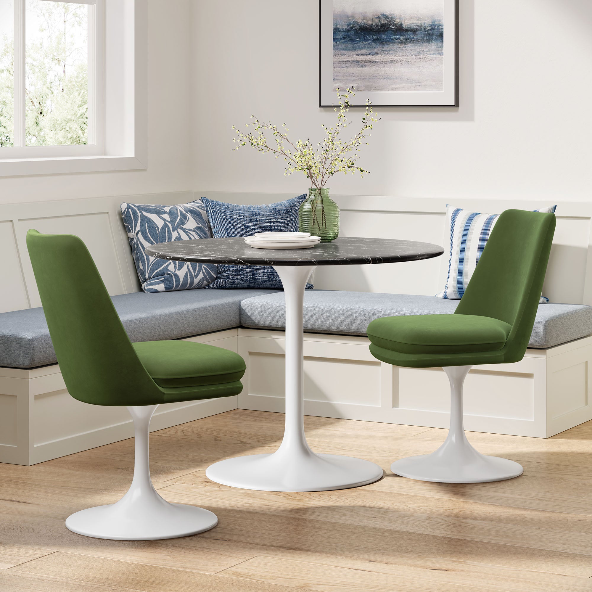 Lippa Swivel Dining Performance Velvet Side Chair, White Moss Green