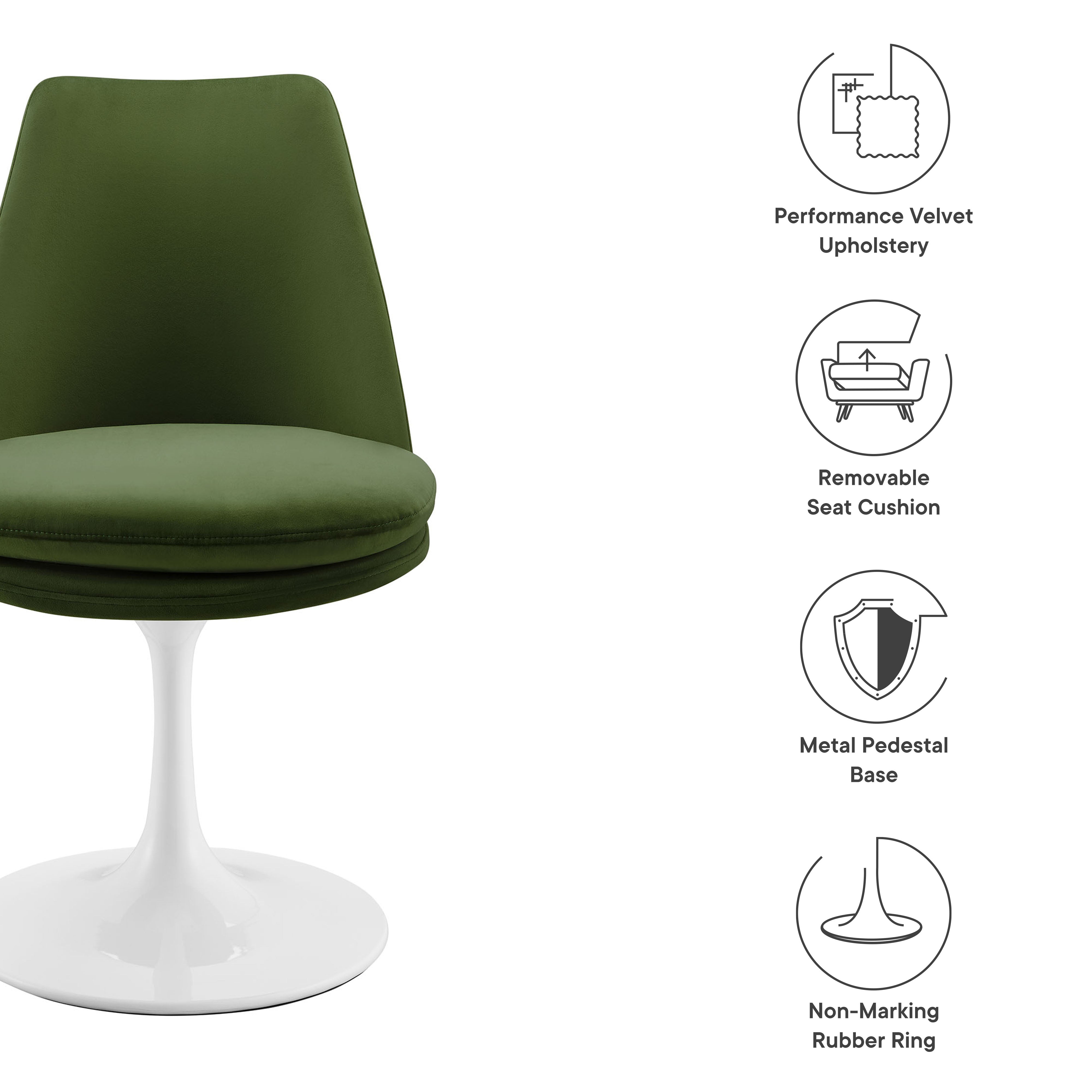 Lippa Swivel Dining Performance Velvet Side Chair, White Moss Green