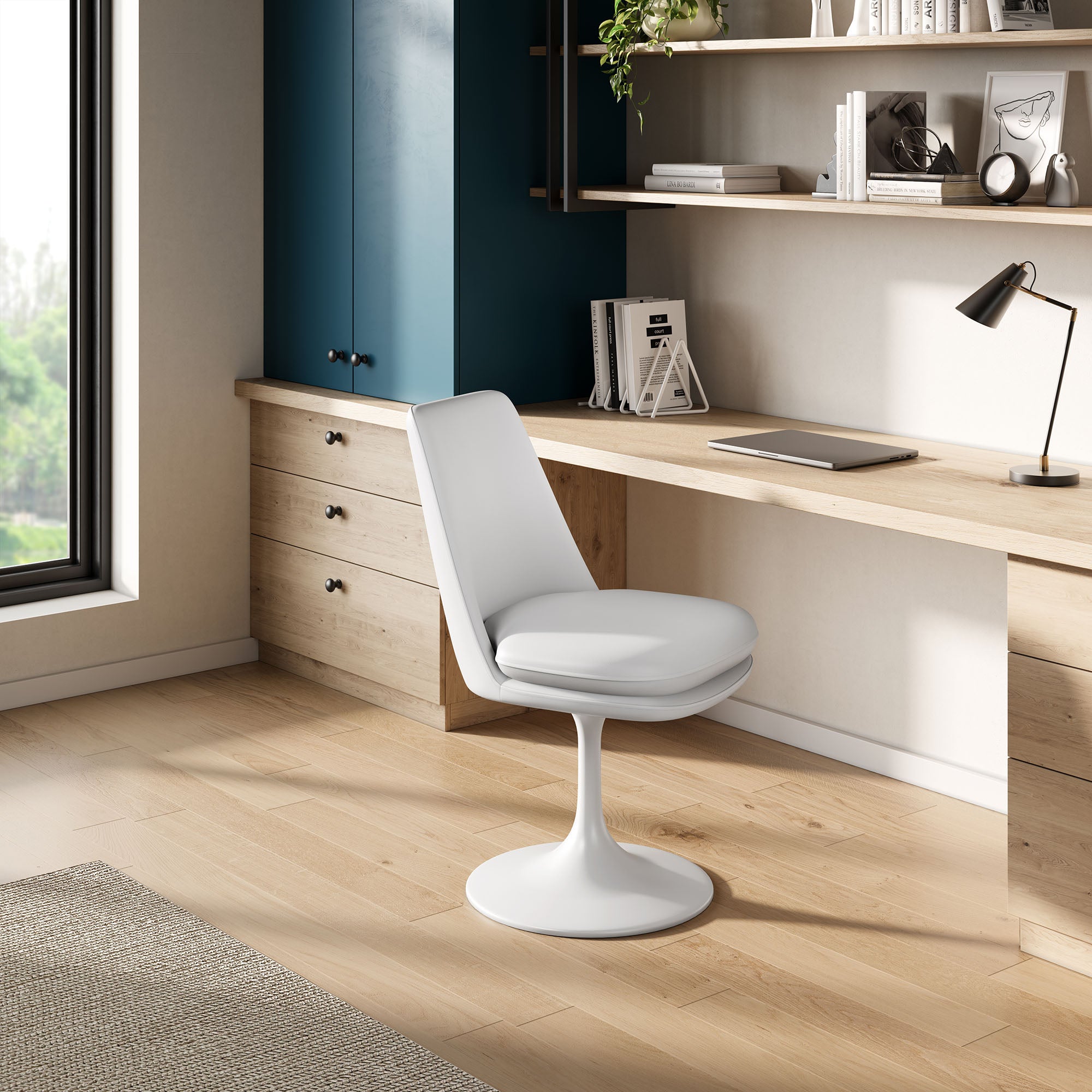 Lippa Swivel Dining Vegan Leather Side Chair, White White