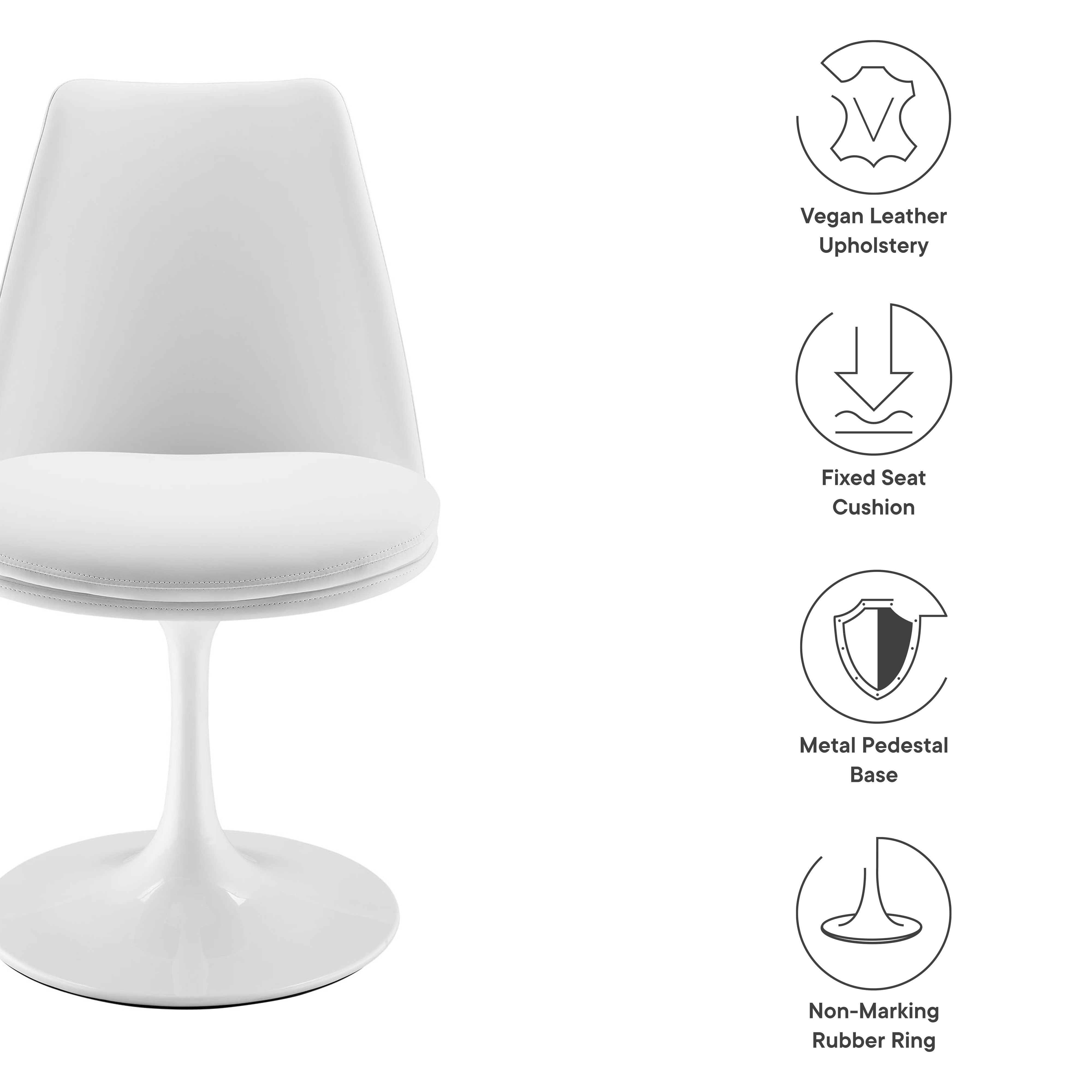 Lippa Swivel Dining Vegan Leather Side Chair, White White