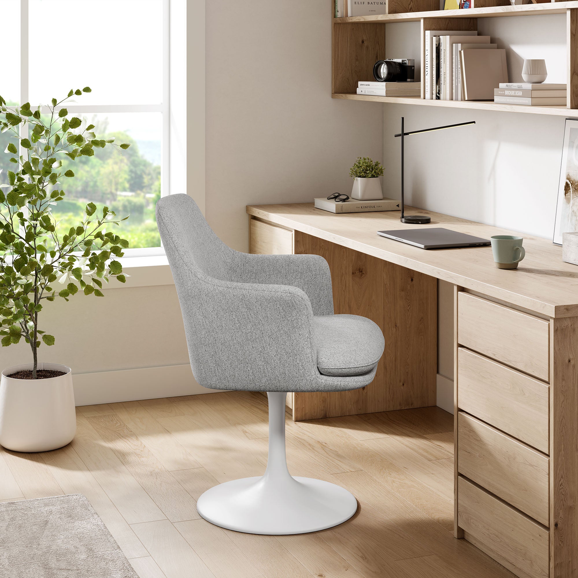 Lippa Swivel Dining Upholstered Armchair, White Light Gray