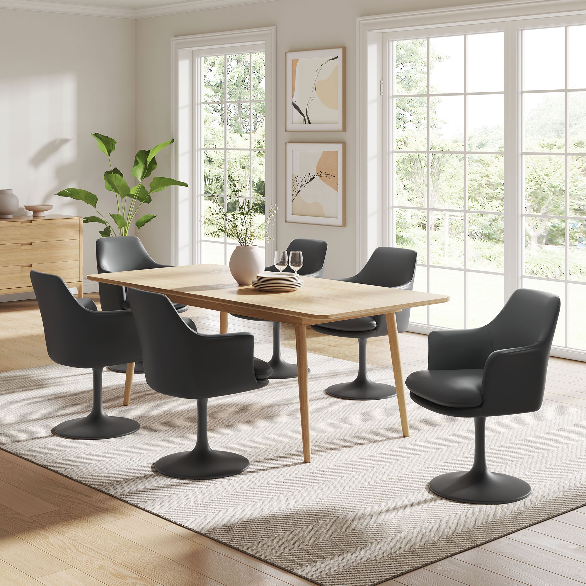Lippa Swivel Dining Vegan Leather Armchair, Black Black