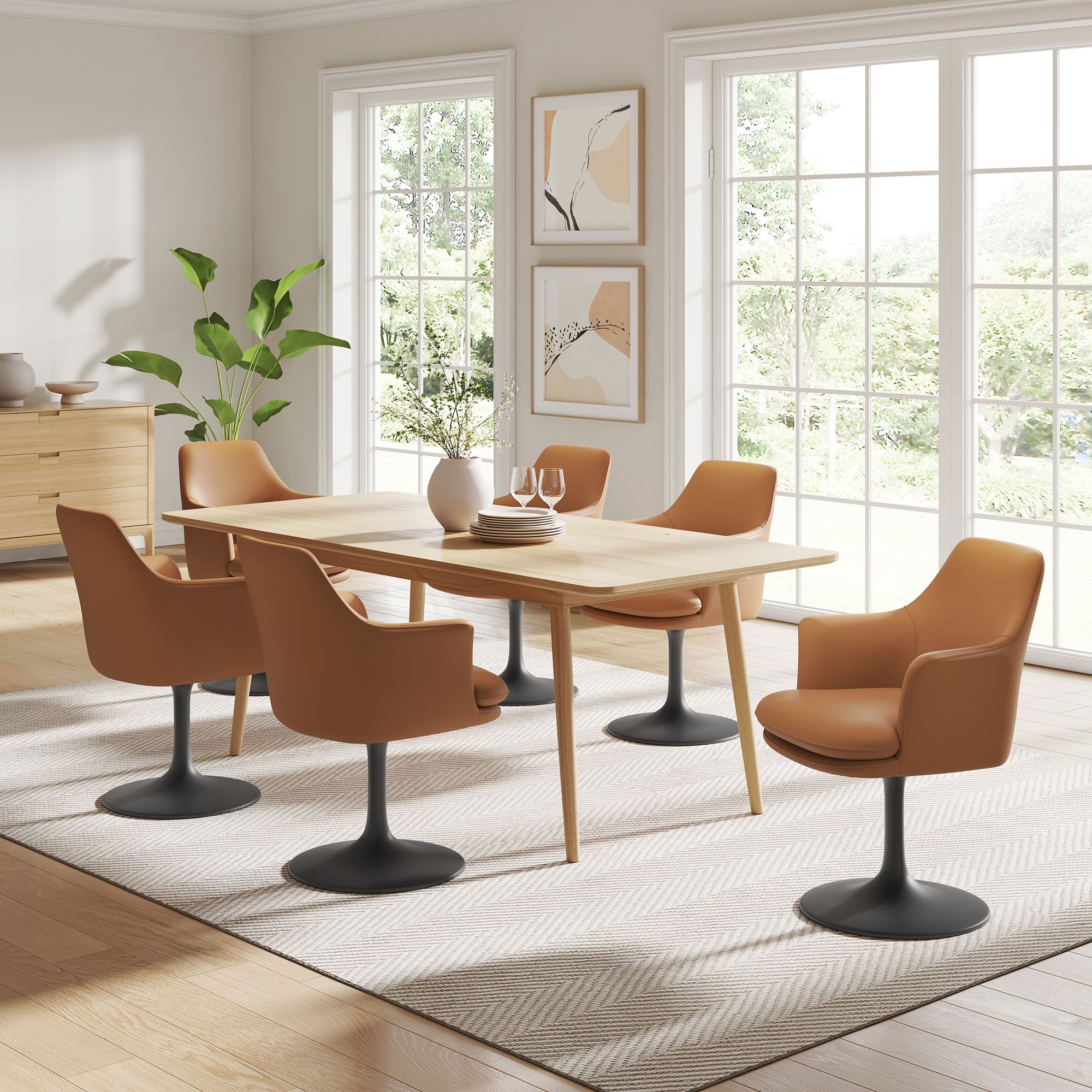 Lippa Swivel Dining Vegan Leather Armchair, Black Tan