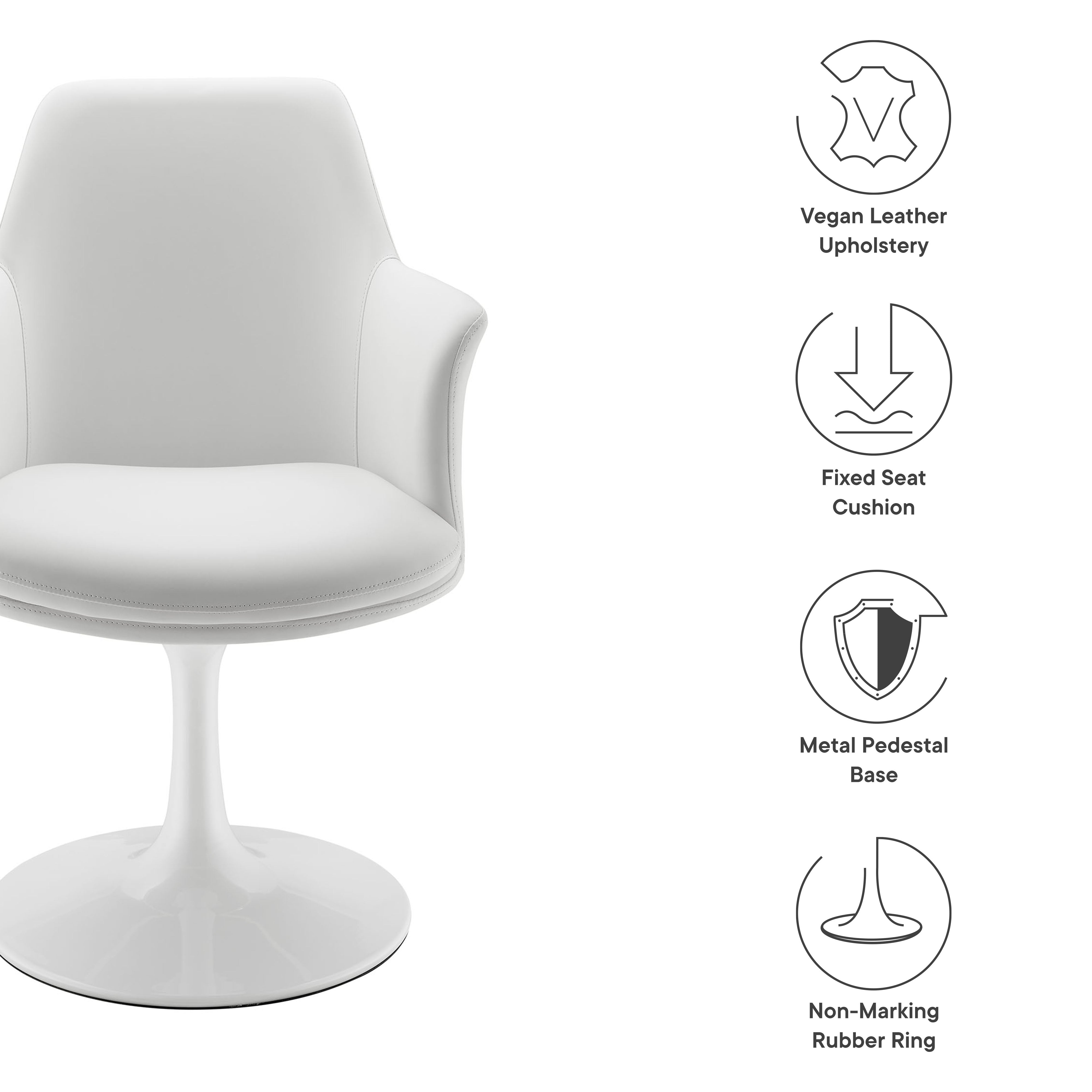 Lippa Swivel Dining Vegan Leather Armchair, White White
