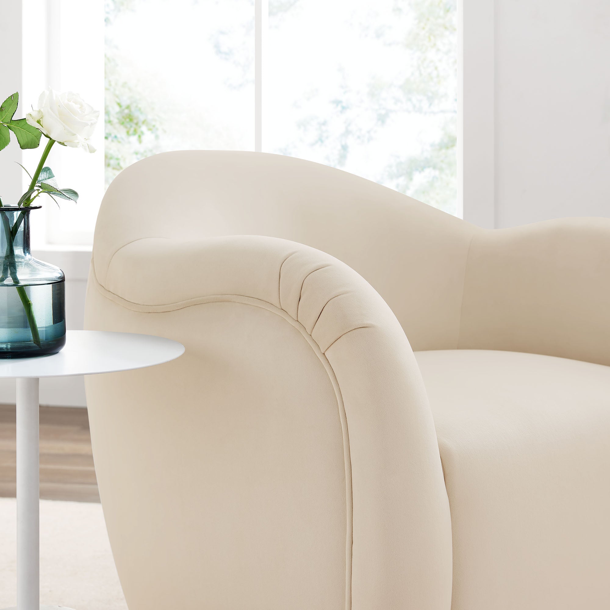 Compose Performance Velvet Swivel Armchair, Alabaster