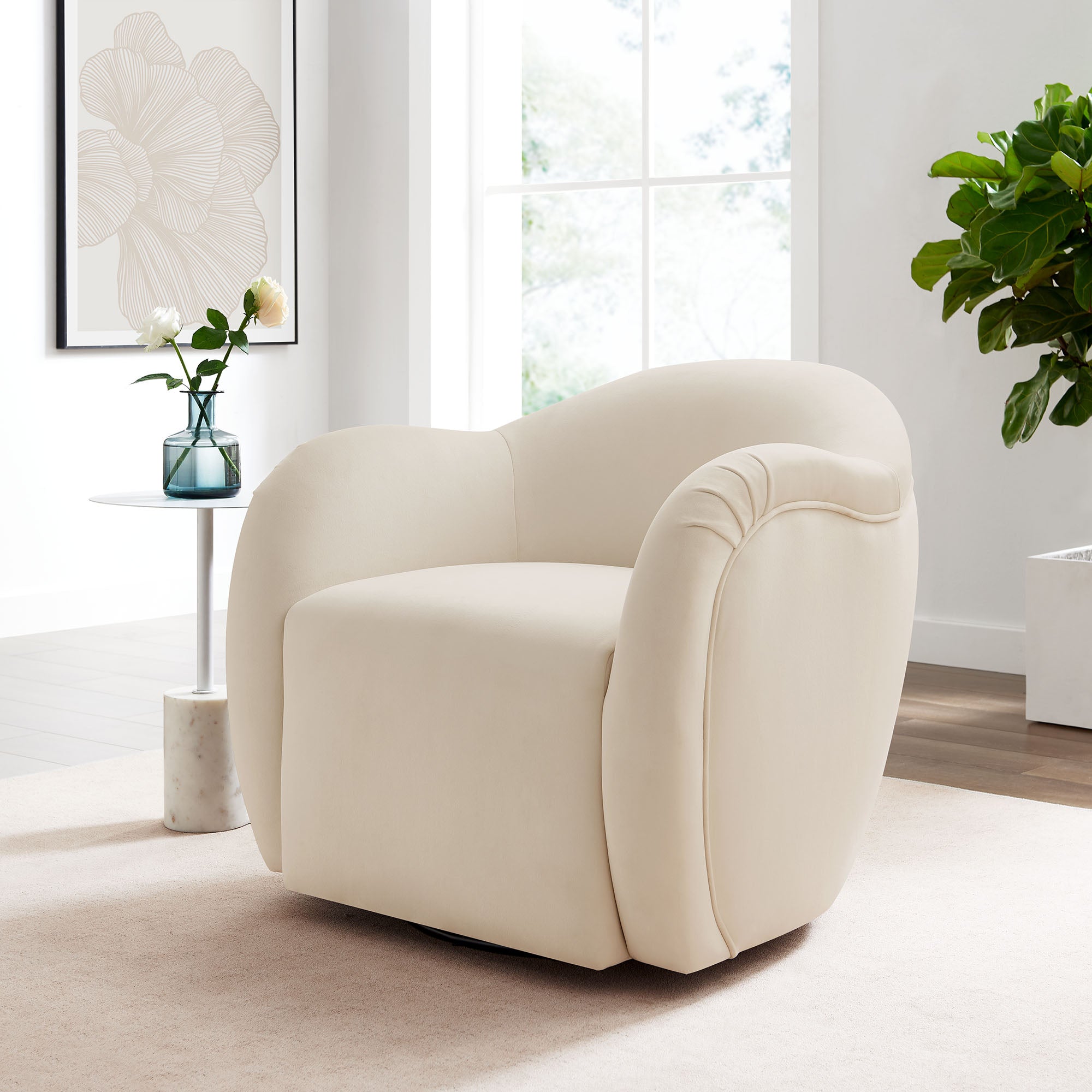 Compose Performance Velvet Swivel Armchair, Alabaster