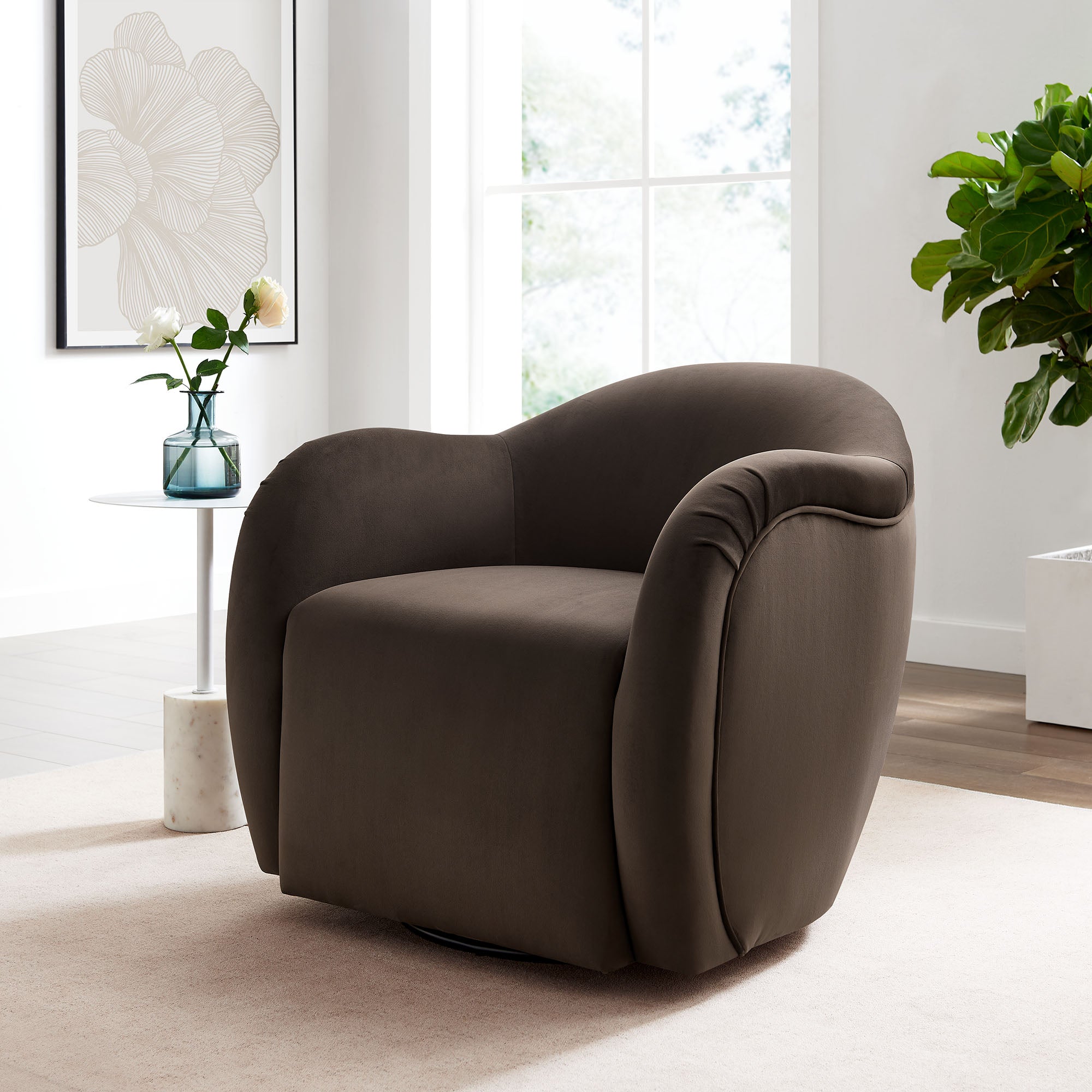 Compose Performance Velvet Swivel Armchair, Chocolate Brown