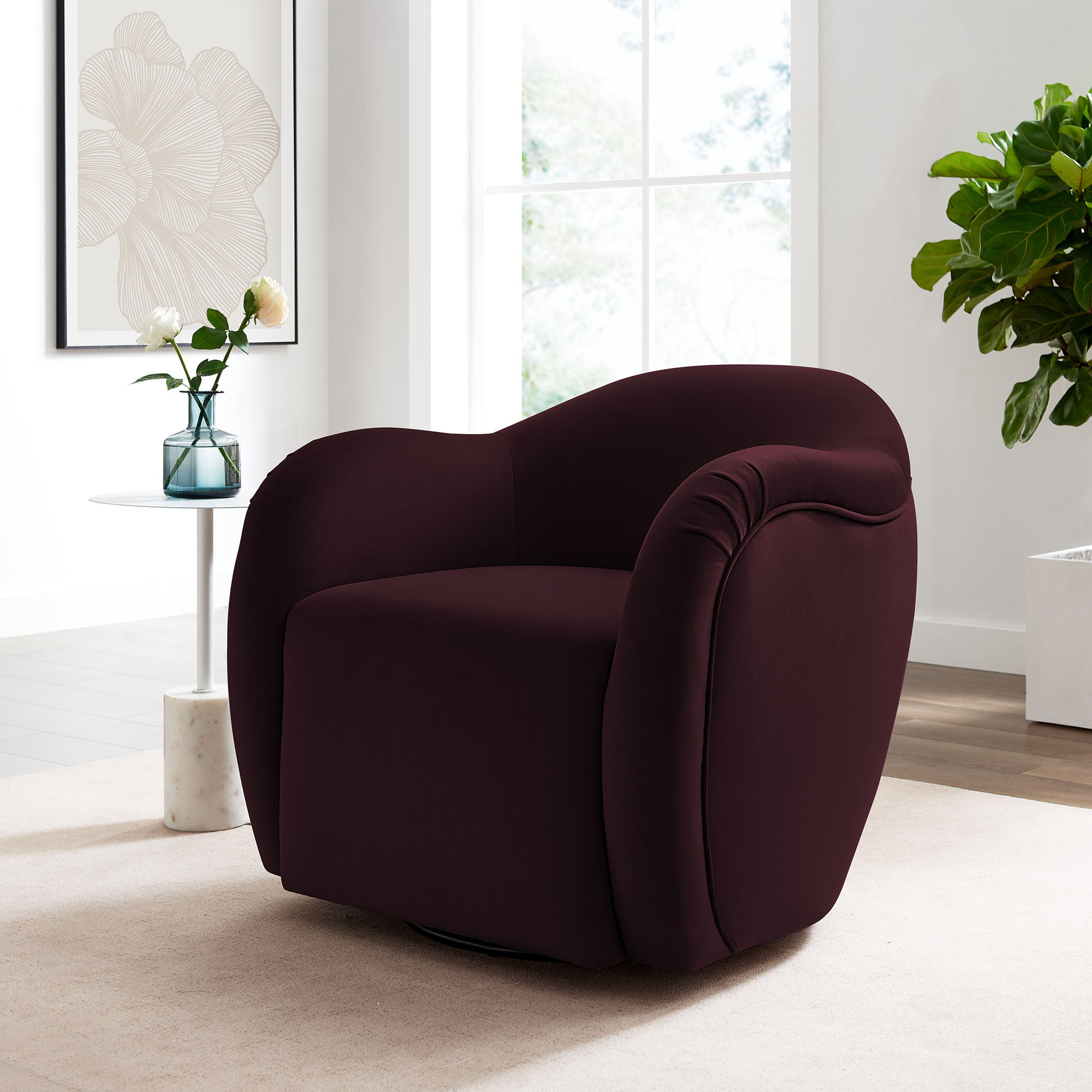Compose Performance Velvet Swivel Armchair, Mulberry