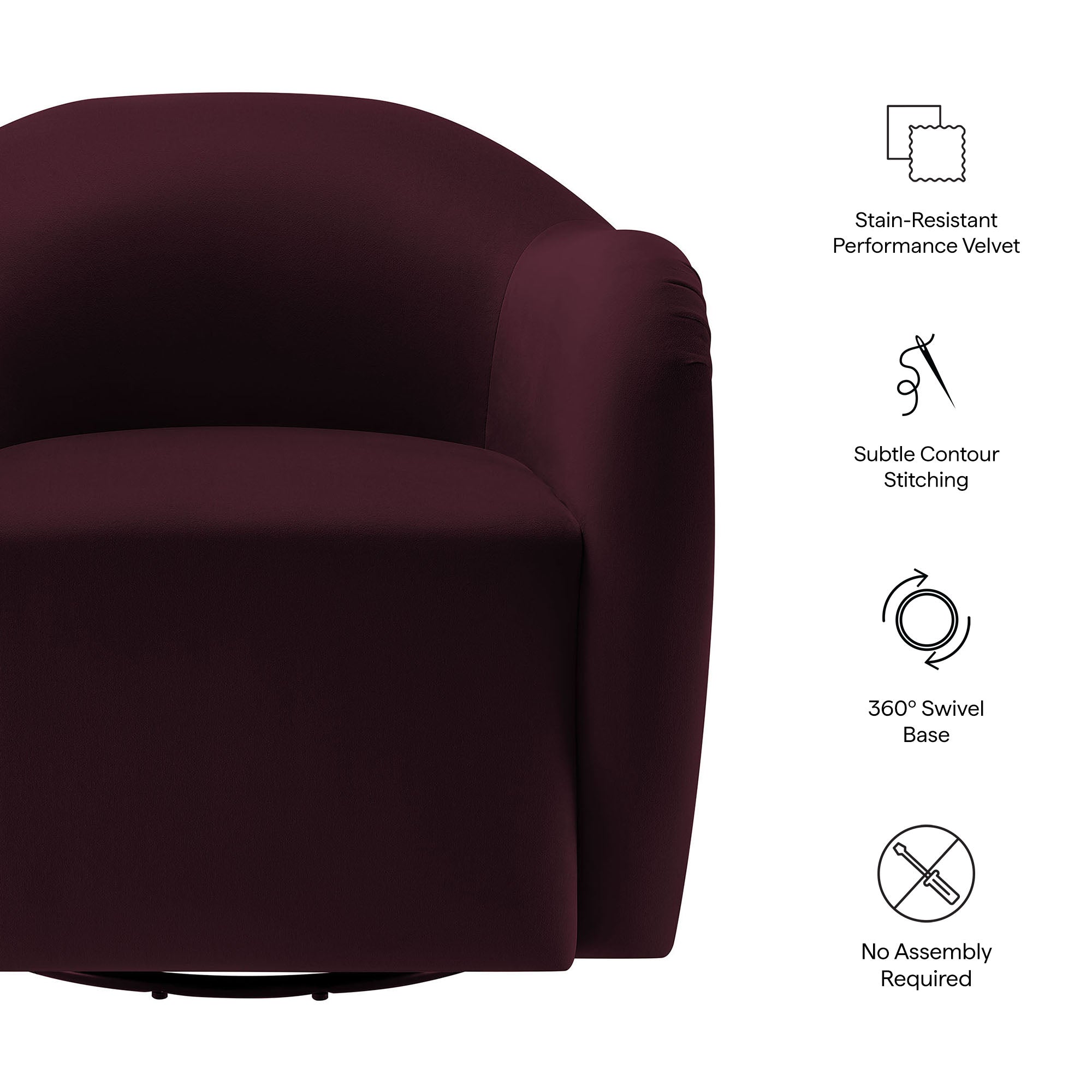 Compose Performance Velvet Swivel Armchair, Mulberry