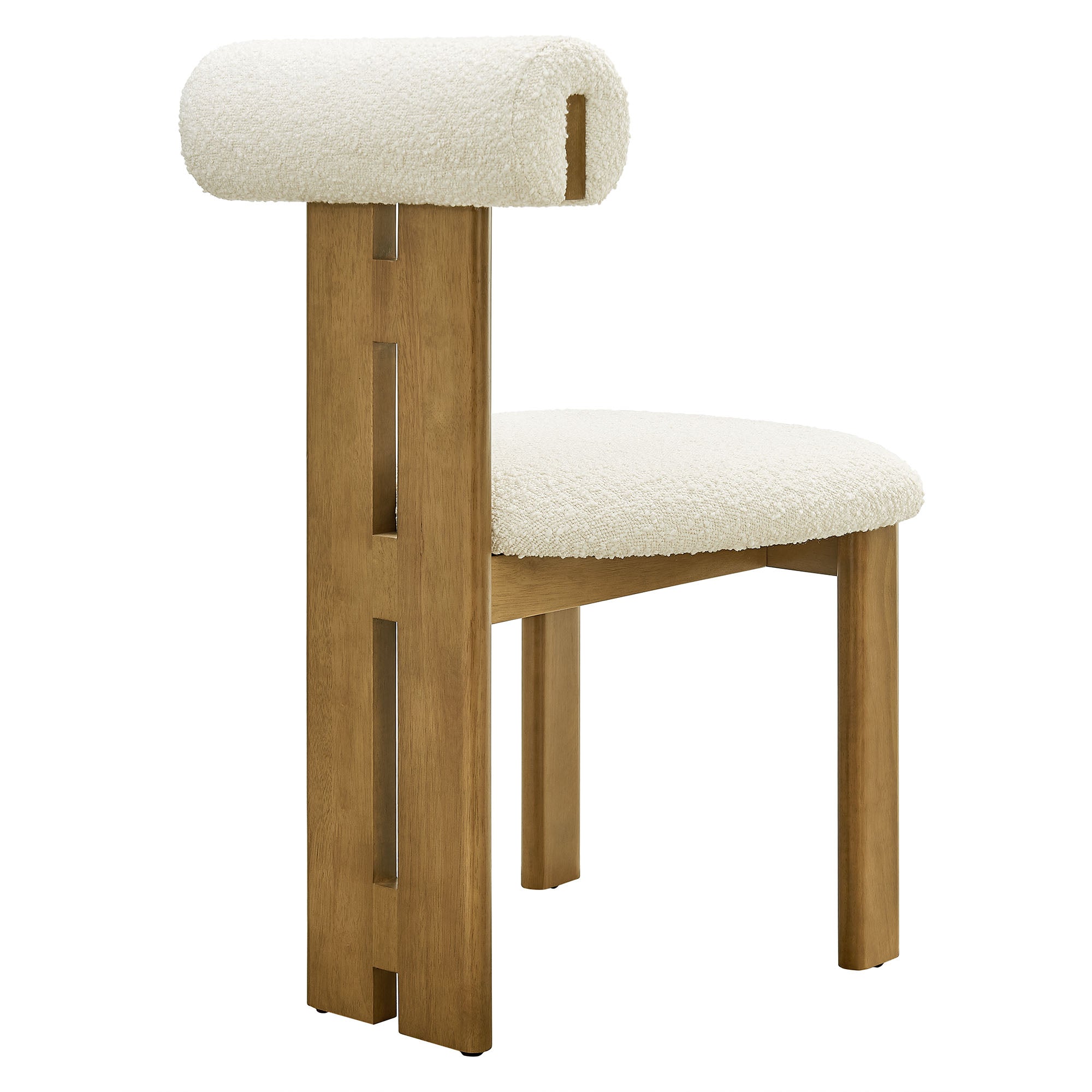 Torian Boucle Fabric Dining Chair Set of 2, French Oak Ivory