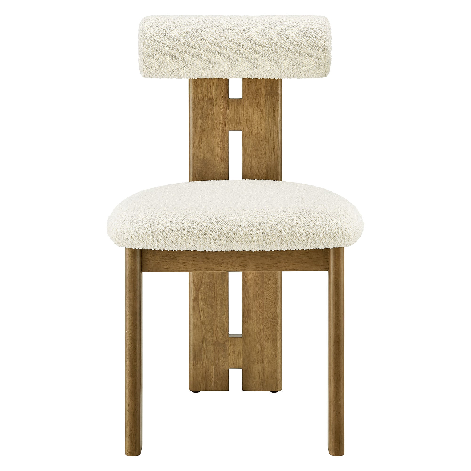 Torian Boucle Fabric Dining Chair Set of 2, French Oak Ivory