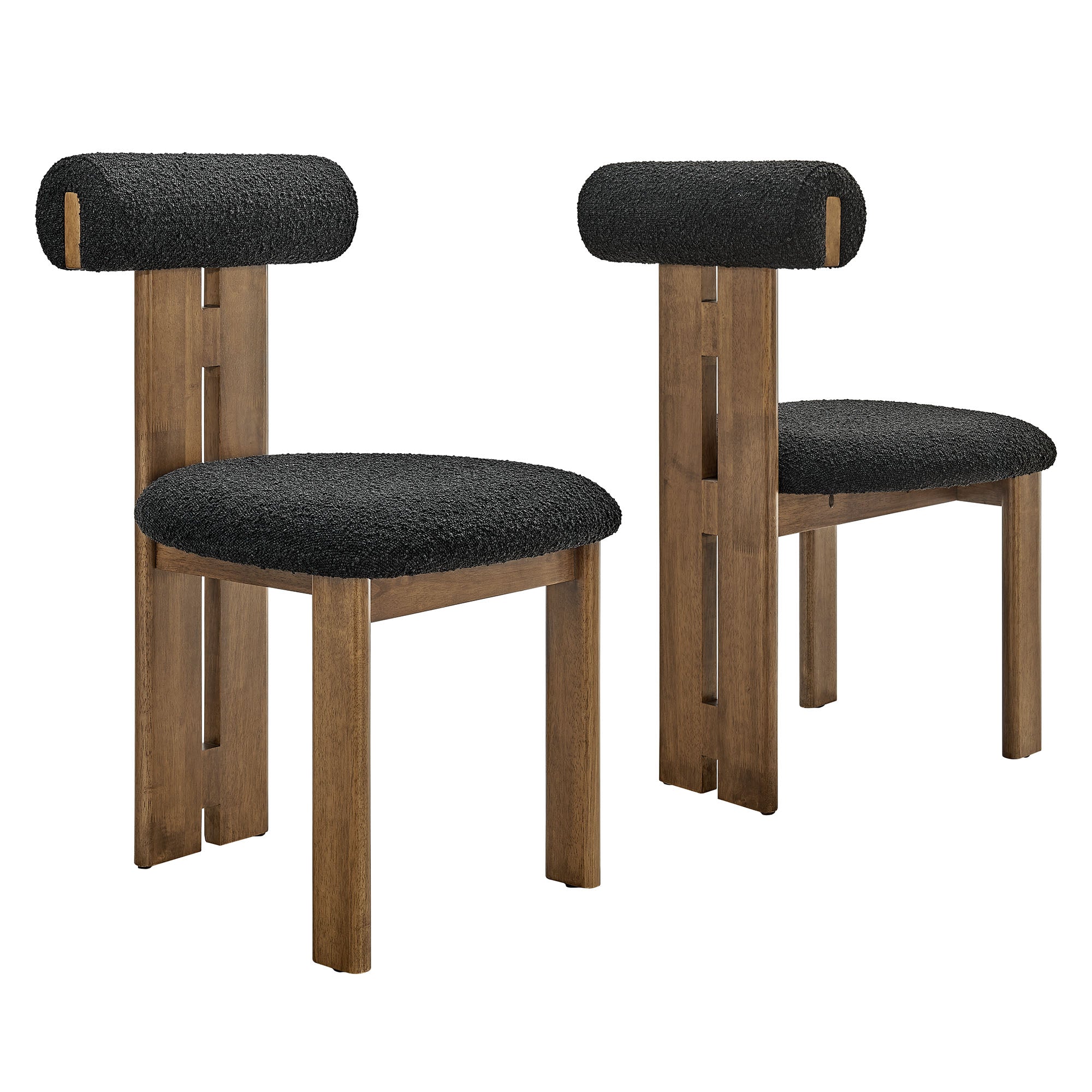 Torian Boucle Fabric Dining Chair Set of 2, Walnut Black