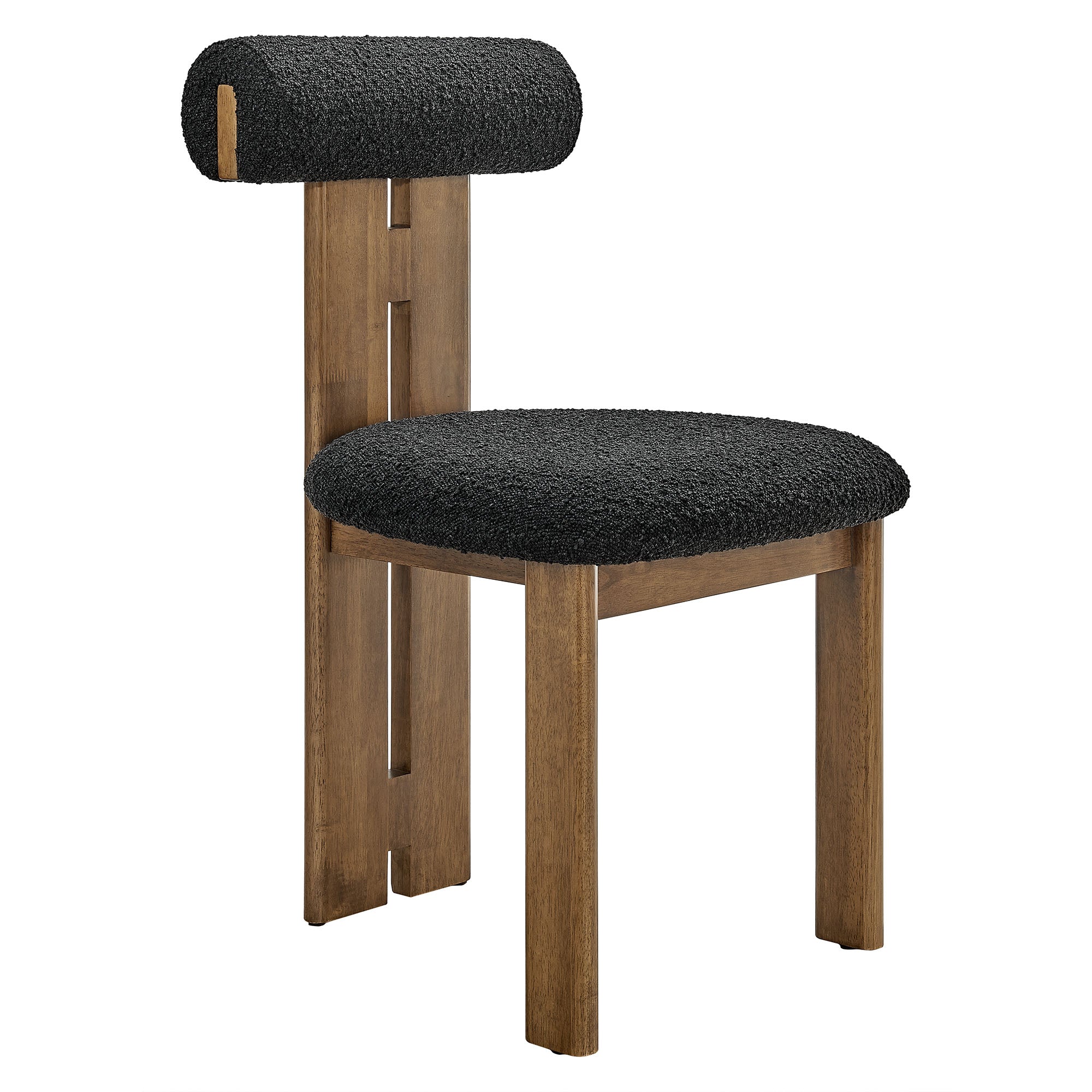Torian Boucle Fabric Dining Chair Set of 2, Walnut Black