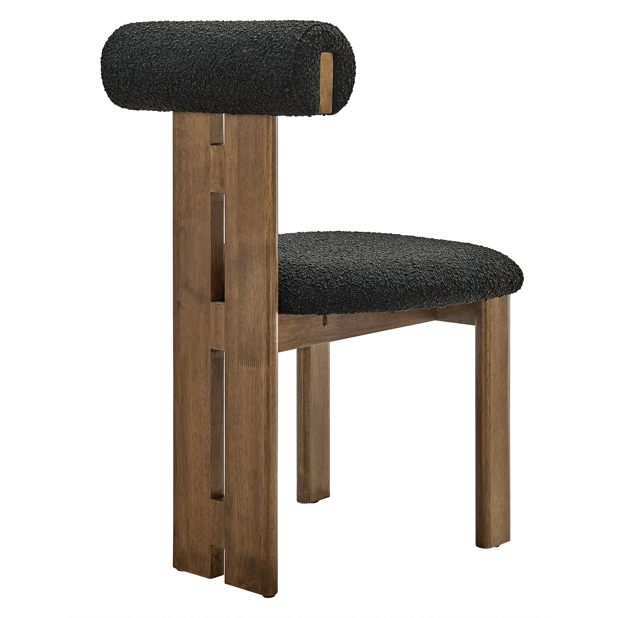 Torian Boucle Fabric Dining Chair Set of 2, Walnut Black