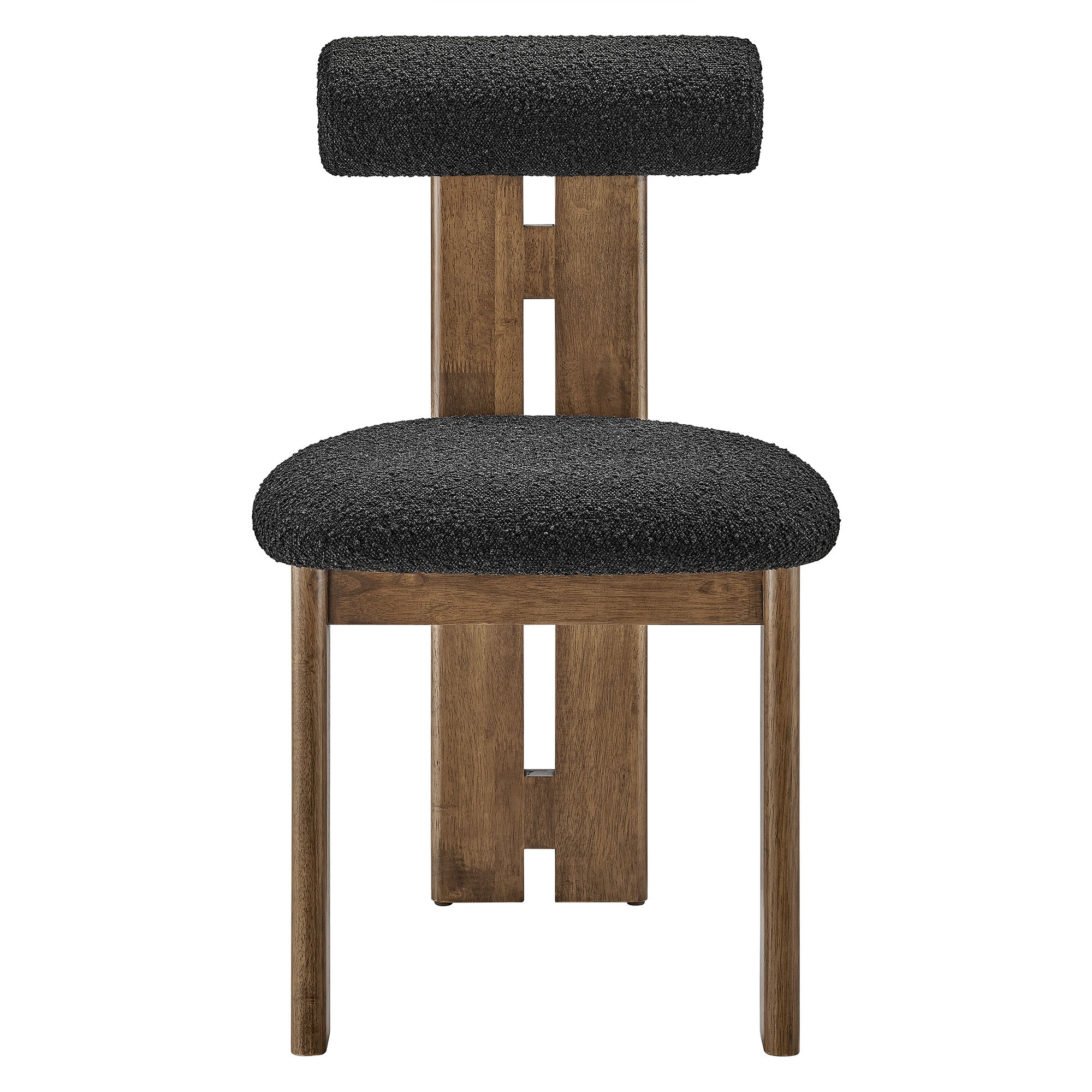 Torian Boucle Fabric Dining Chair Set of 2, Walnut Black