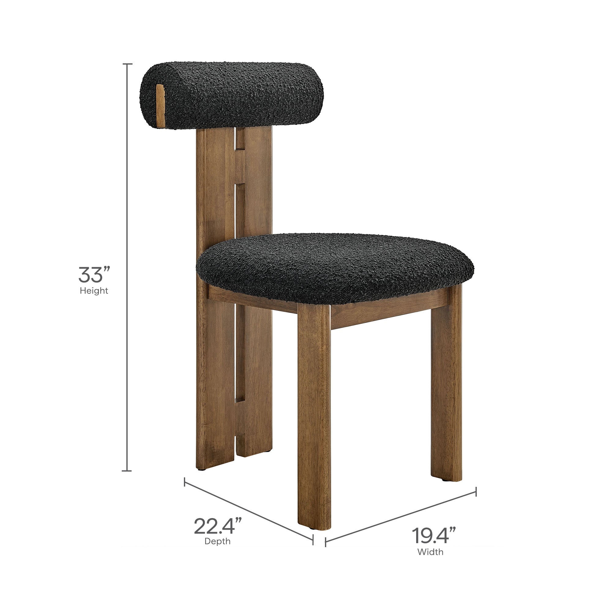 Torian Boucle Fabric Dining Chair Set of 2, Walnut Black