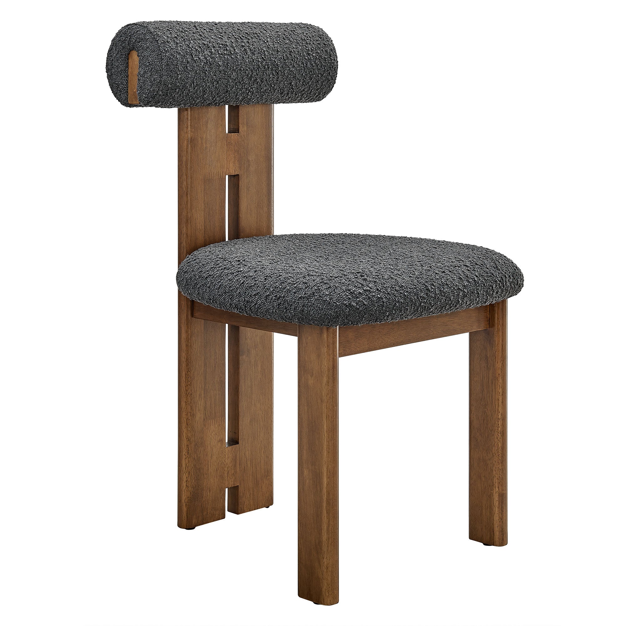 Torian Boucle Fabric Dining Chair Set of 2, Walnut Charcoal