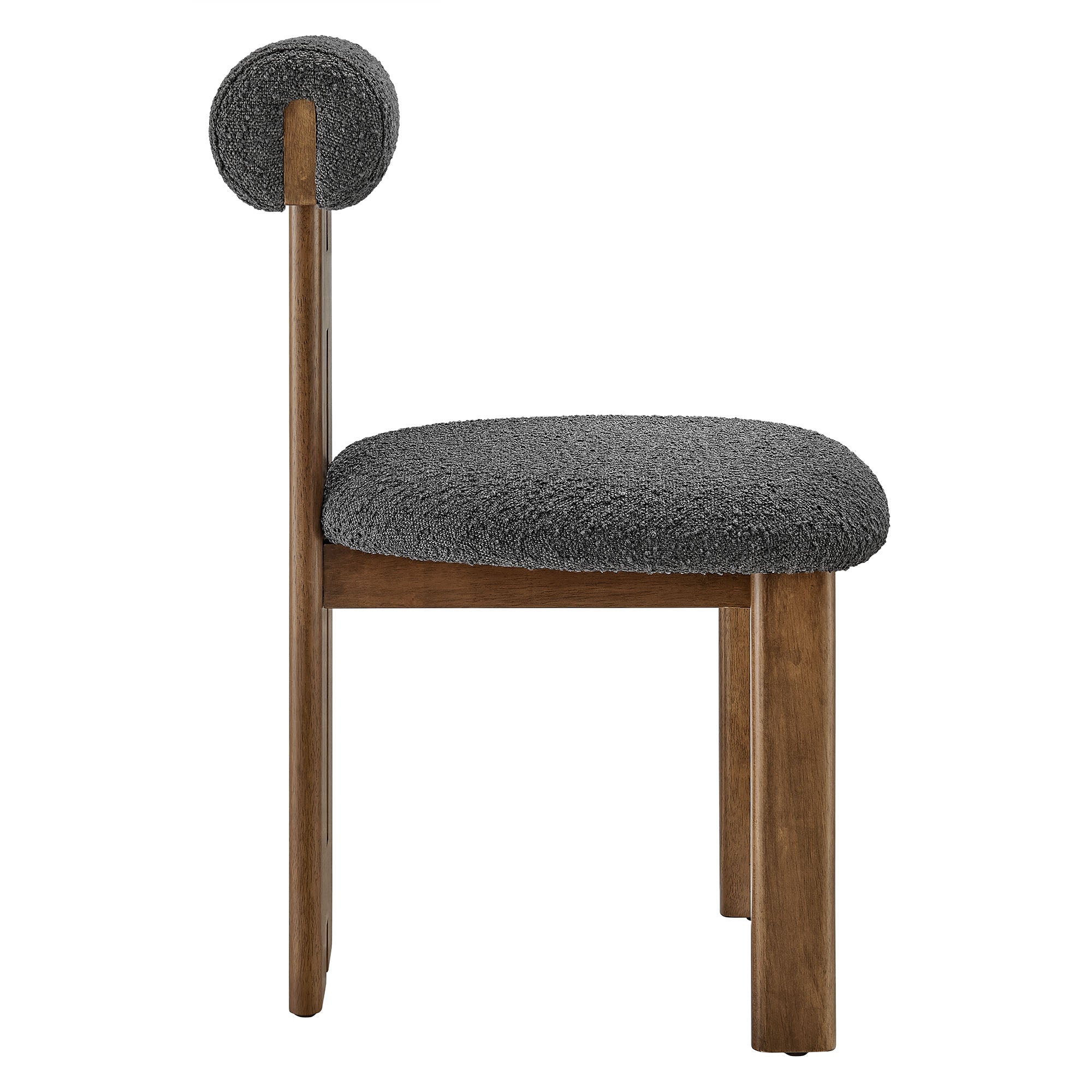 Torian Boucle Fabric Dining Chair Set of 2, Walnut Charcoal