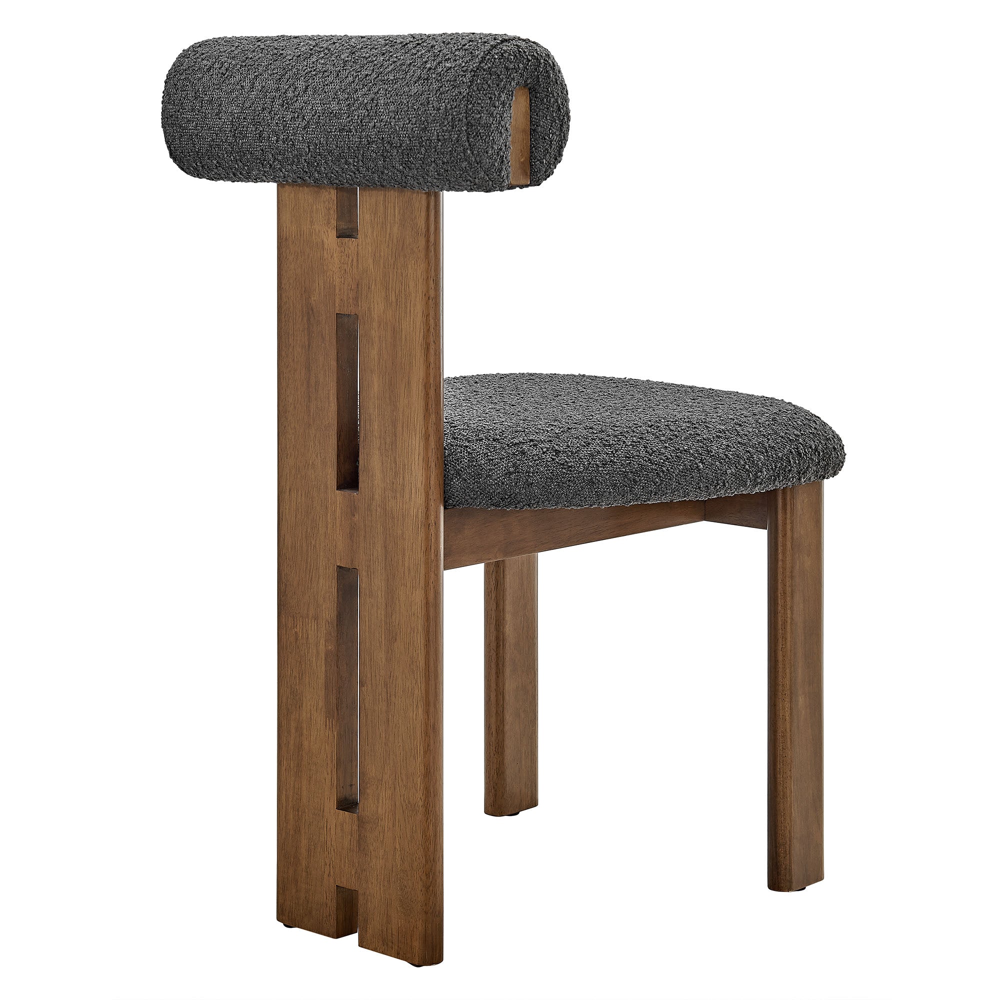 Torian Boucle Fabric Dining Chair Set of 2, Walnut Charcoal