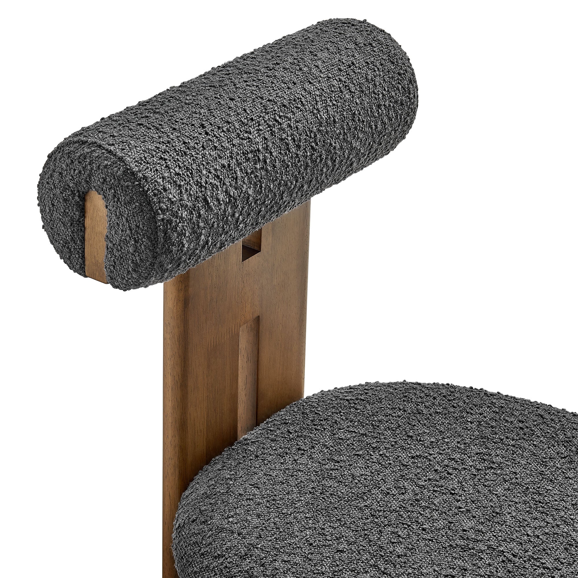 Torian Boucle Fabric Dining Chair Set of 2, Walnut Charcoal