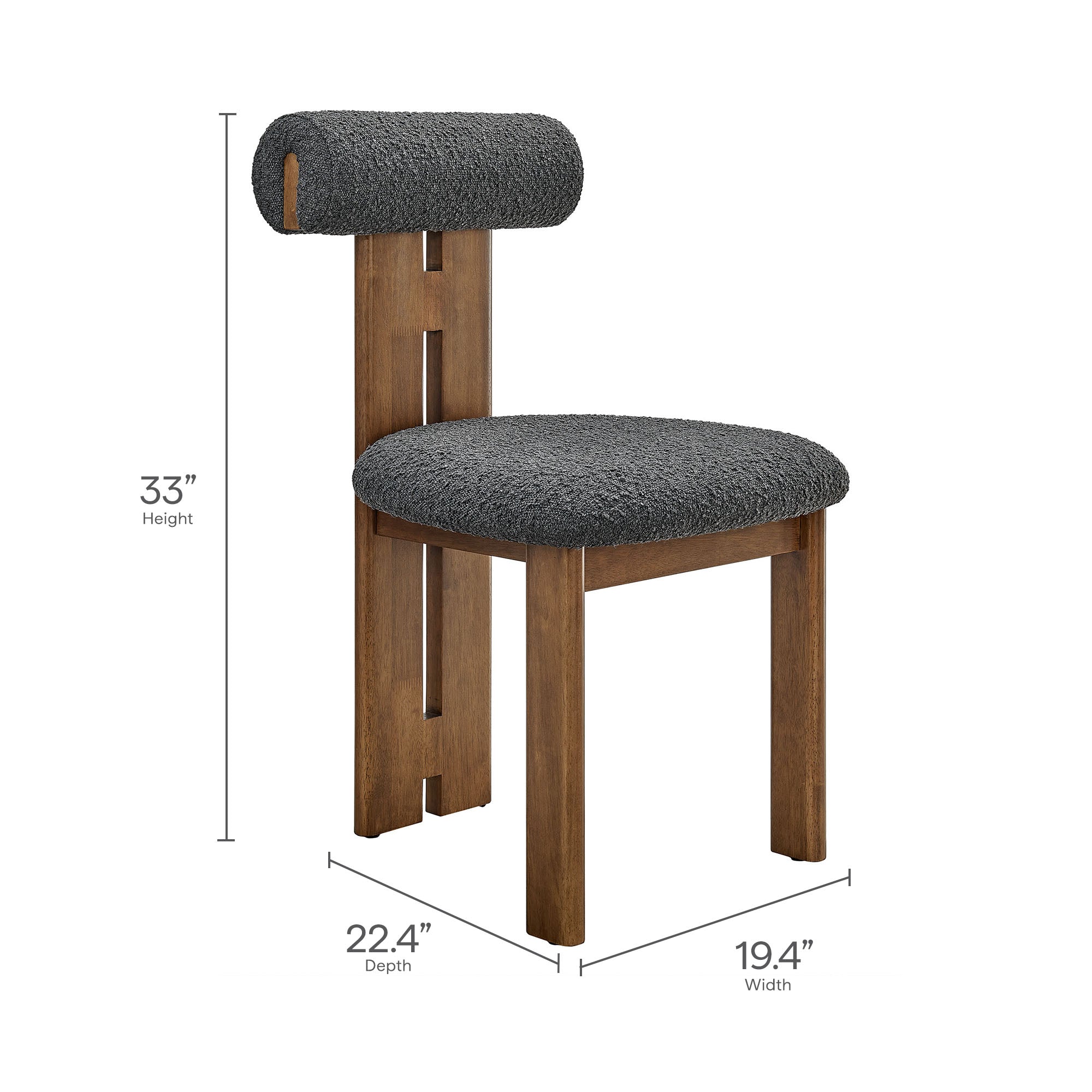 Torian Boucle Fabric Dining Chair Set of 2, Walnut Charcoal
