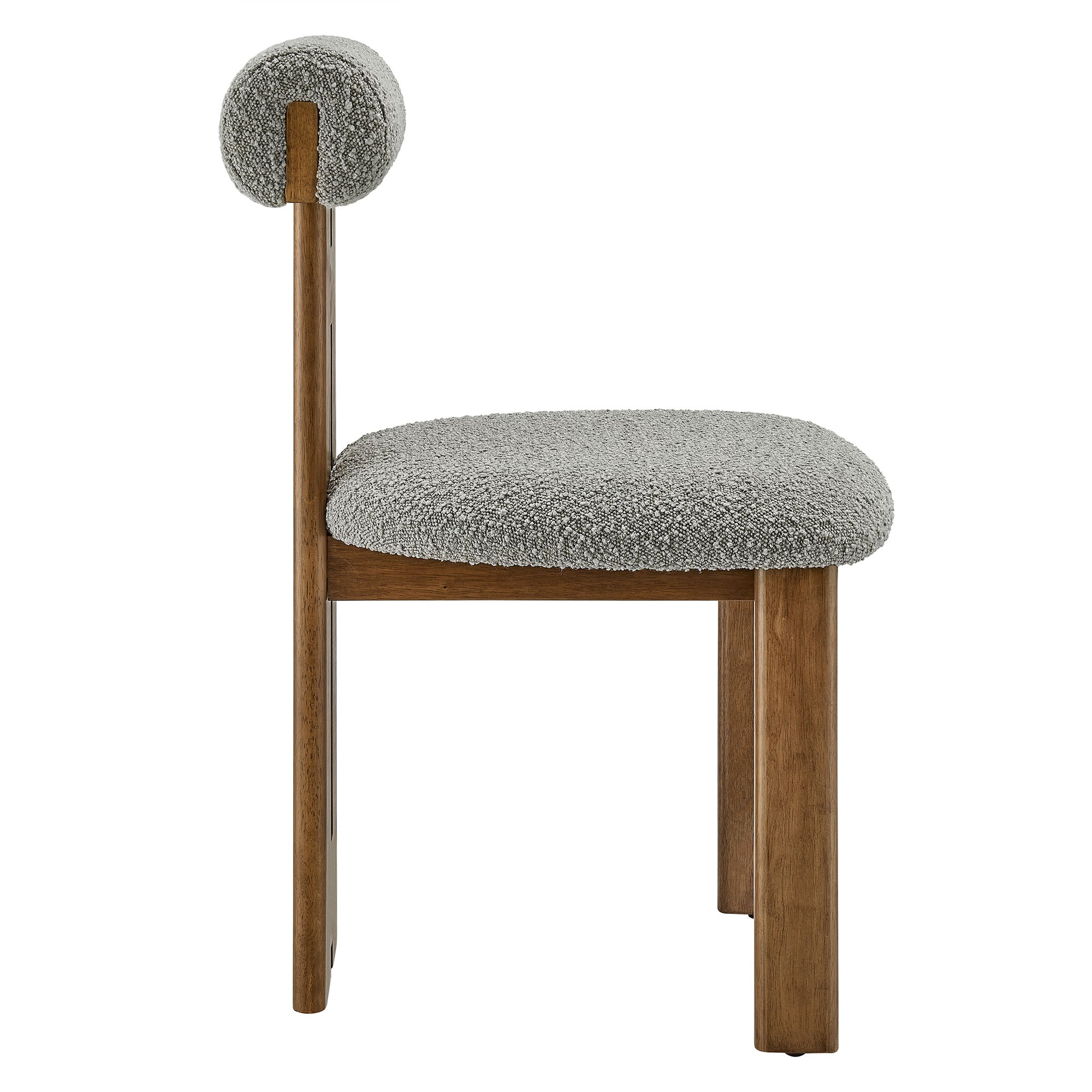Torian Boucle Fabric Dining Chair Set of 2, Walnut Light Gray