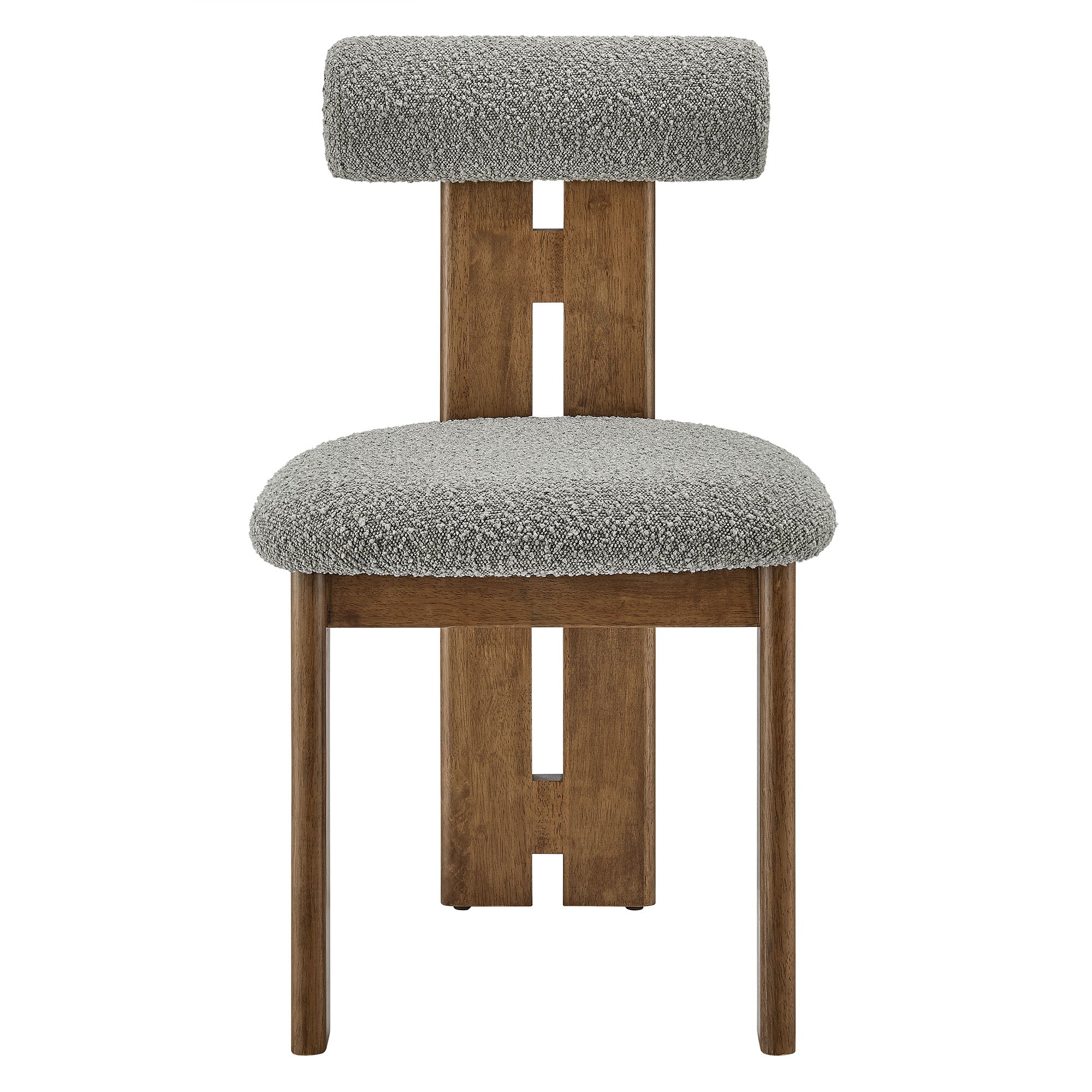 Torian Boucle Fabric Dining Chair Set of 2, Walnut Light Gray