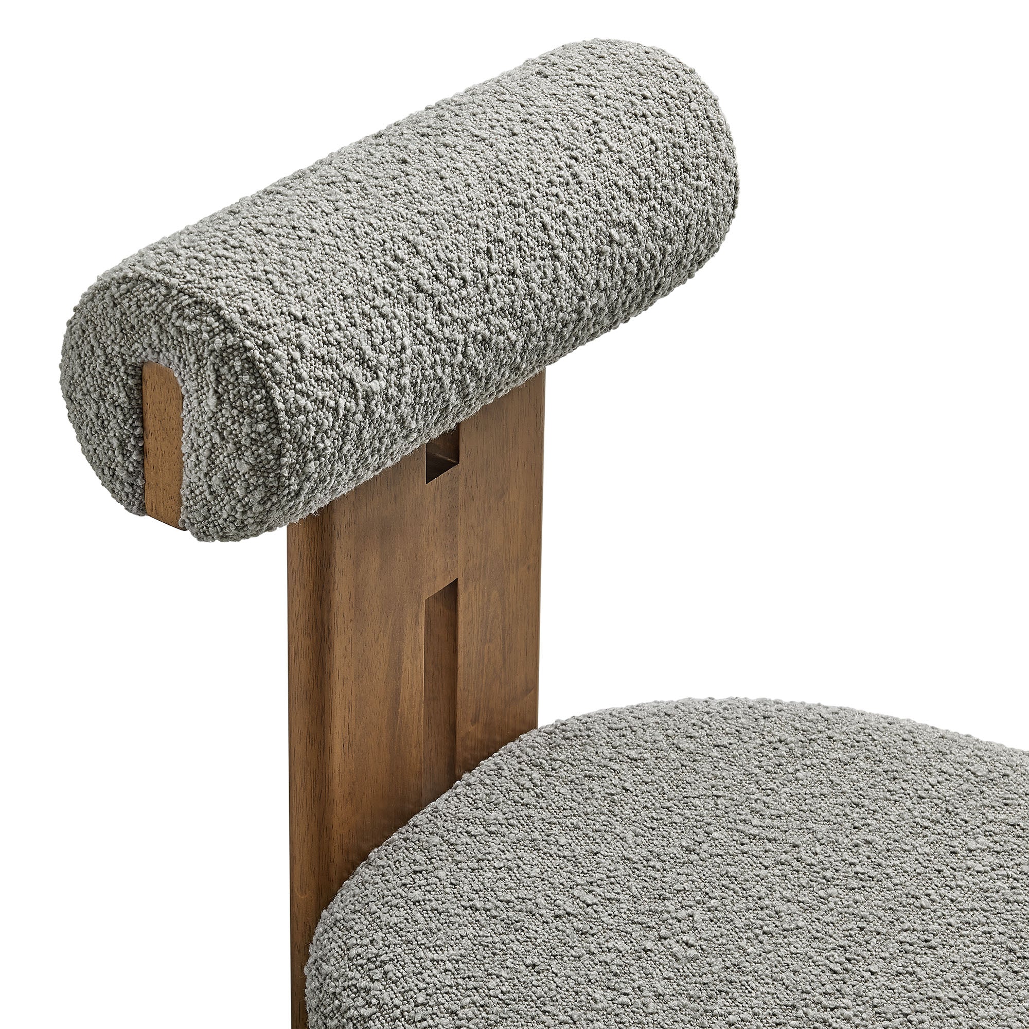 Torian Boucle Fabric Dining Chair Set of 2, Walnut Light Gray
