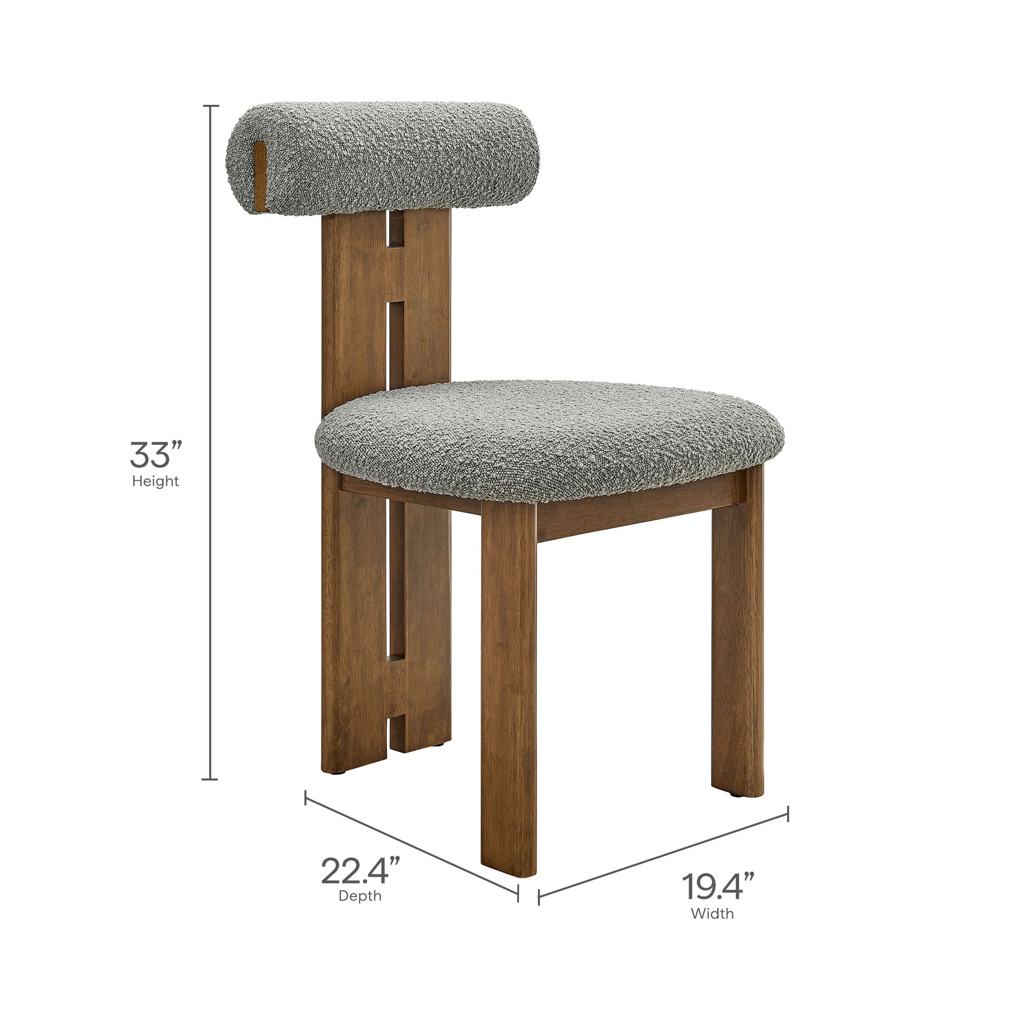 Torian Boucle Fabric Dining Chair Set of 2, Walnut Light Gray
