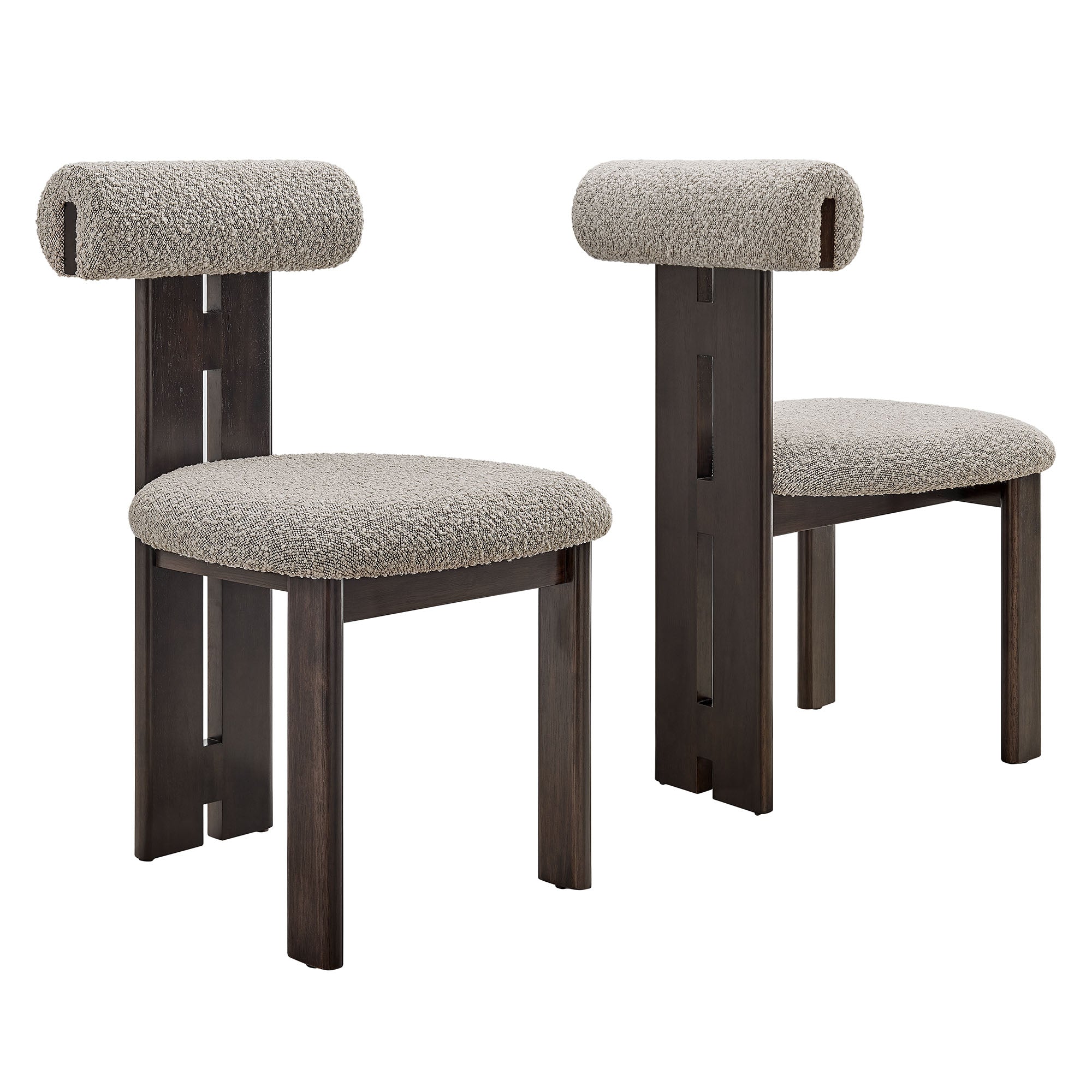 Torian Boucle Fabric Dining Chair Set of 2, Wenge Taupe